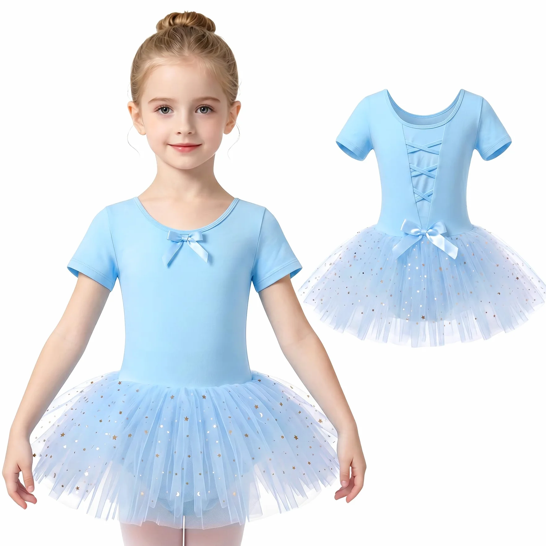 JinBei Vestido Ballet Niña Algodón Tutu con Lentejuelas Maillot Danza 2-9 Años