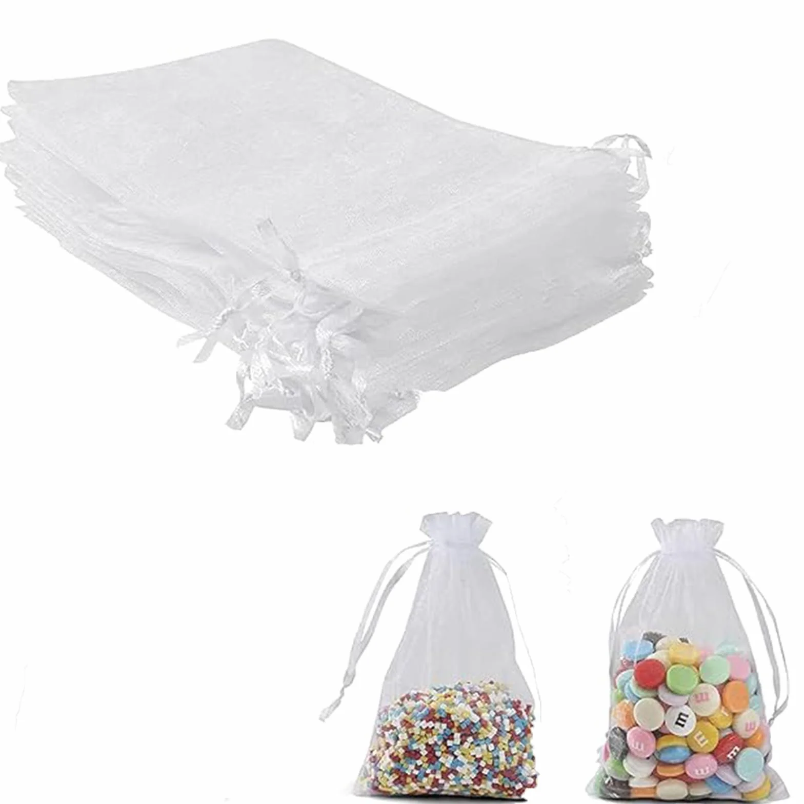 YFelomatric Lote de 30 bolsas de organza - 20 x 30 cm - Blanco - Bolsas de protección con cordón de cierre - Para joyas, regalos, dulces, boda