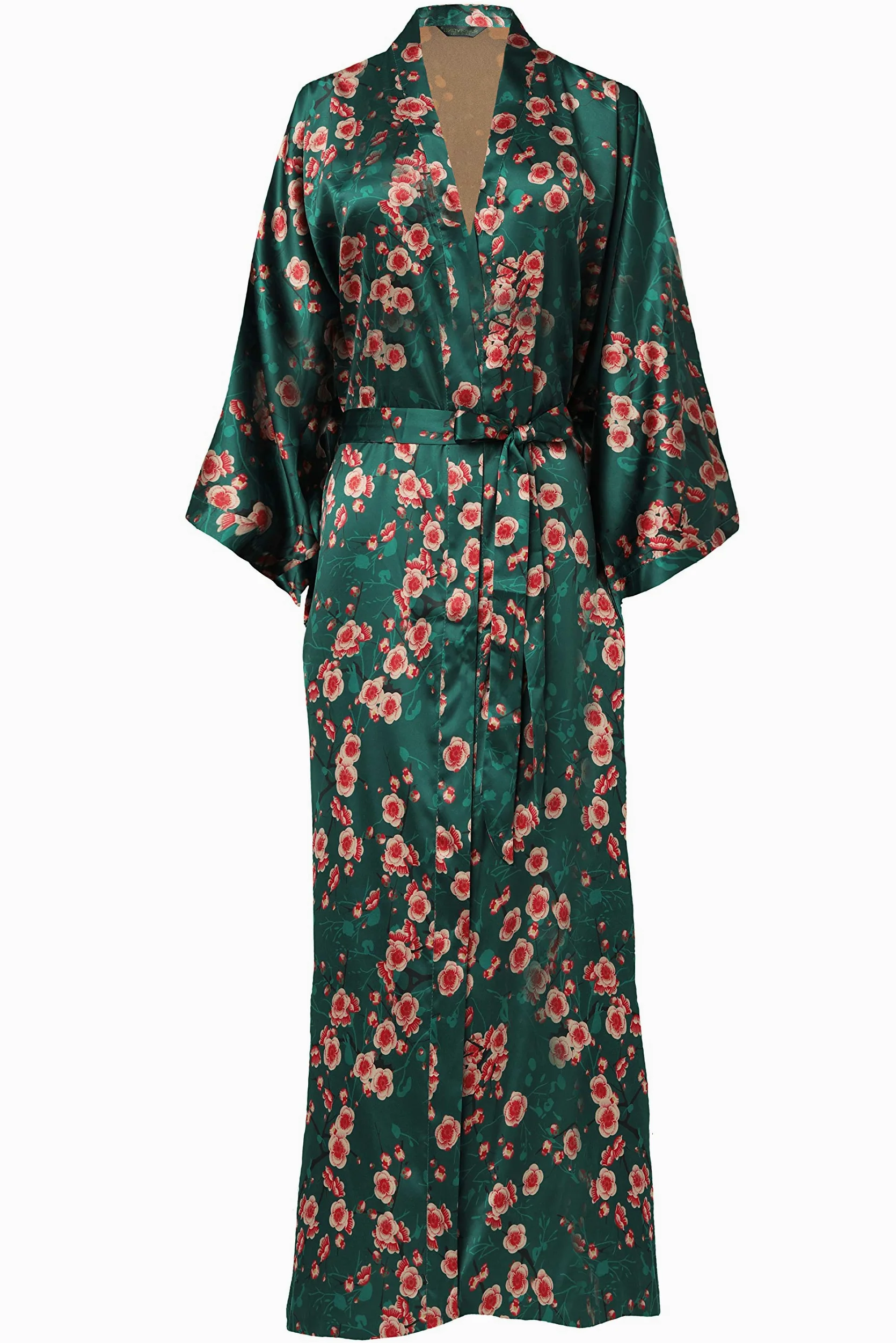 BABEYOND Kimono Floral Largo Bata Novia Kimono de Seda Túnica de Satén 1920s Ropa de Dormir Despedida de Soletera 135cm/53
