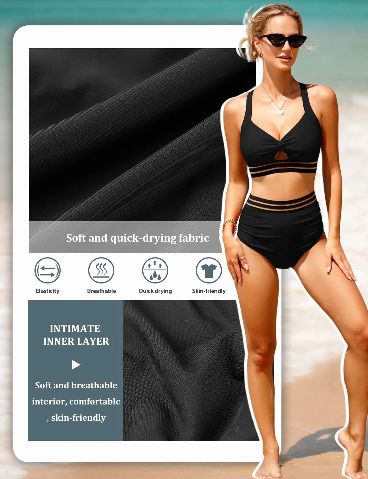 Vancavoo Bikinis Bañador Traje de baño Mujer Reductor Push Up Espalda Cruzada Sujetador Hueca Braguitas Cintura Alta 2 Piezas Conjuntos
