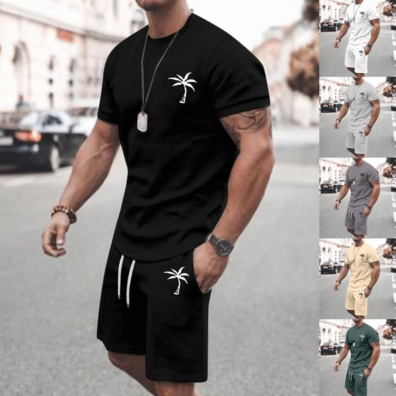 Chándal para hombre conjunto camiseta y pantalón corto deporte verano