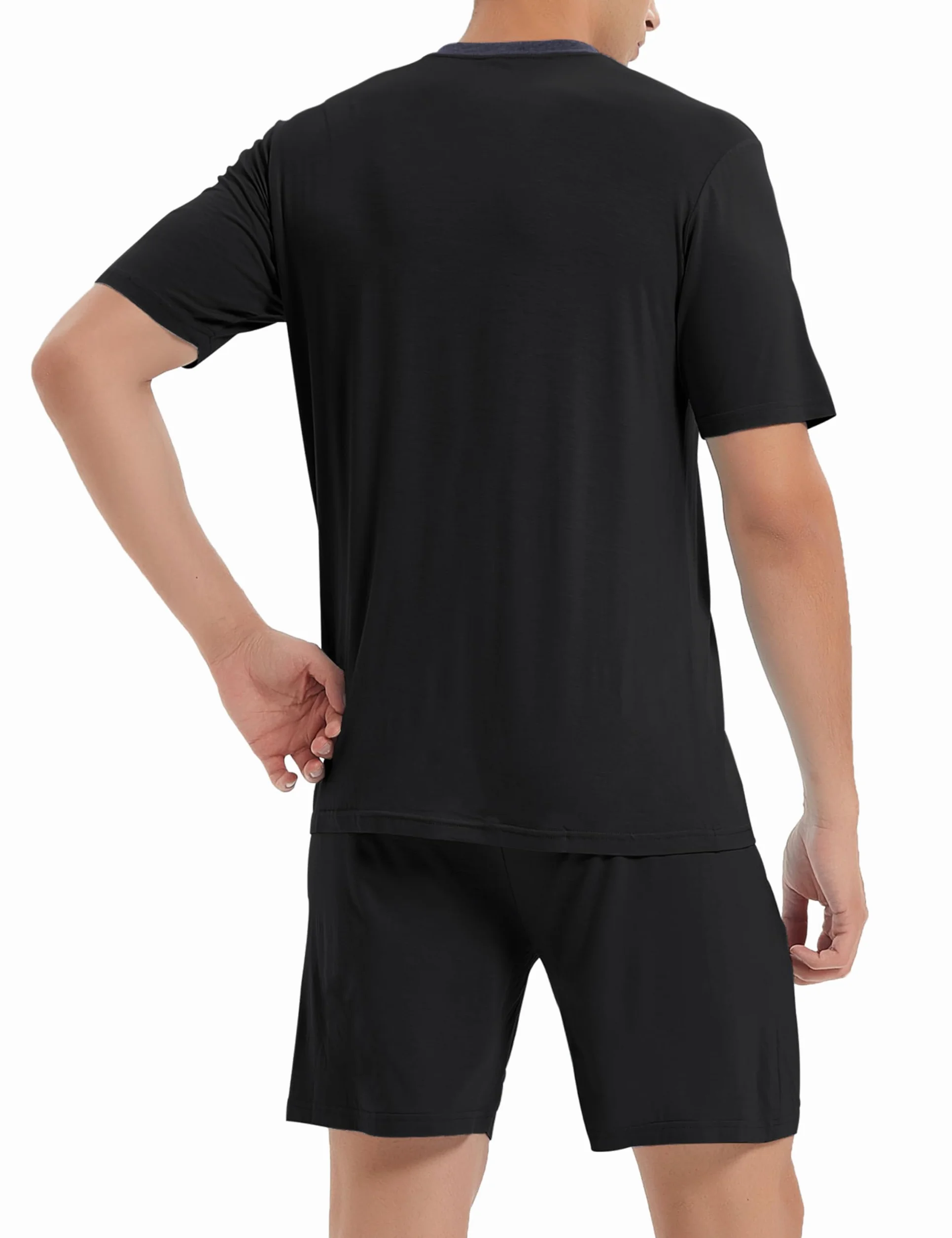 MoFiz Pijamas Corto Hombre Verano Clásico Cuello V Camisetas Pantalon Pijama Manga Corta Ropa de Dormir Bolsillos