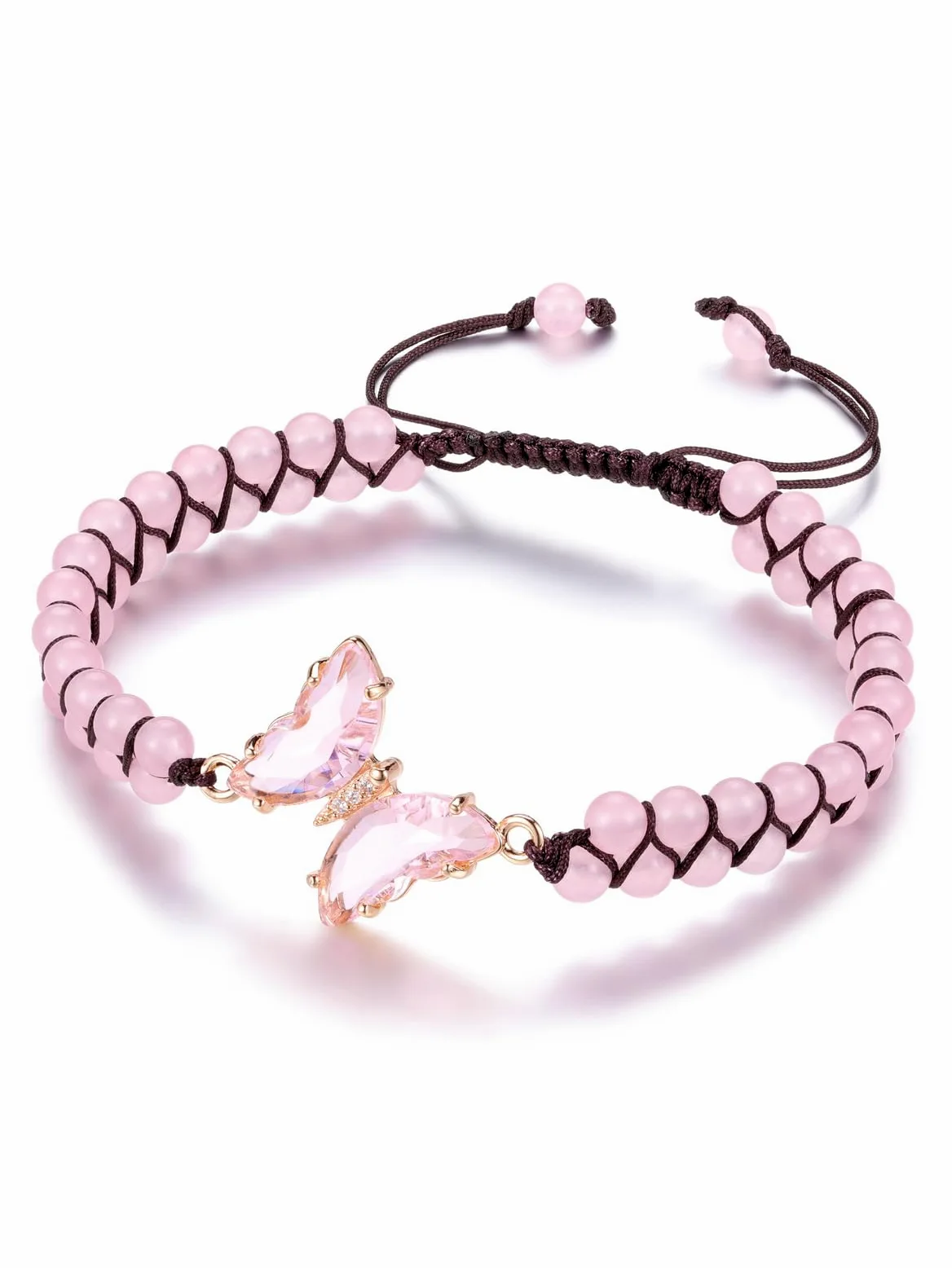 YDYDTTKD Pulsera De Mariposa De Cristal Curativo Regalos De Joyería para Mujeres, Pulsera De Cuentas De Doble Capa Ajustable con Piedras Preciosas Naturales para Damas Niñas Cumpleaños De Mamá
