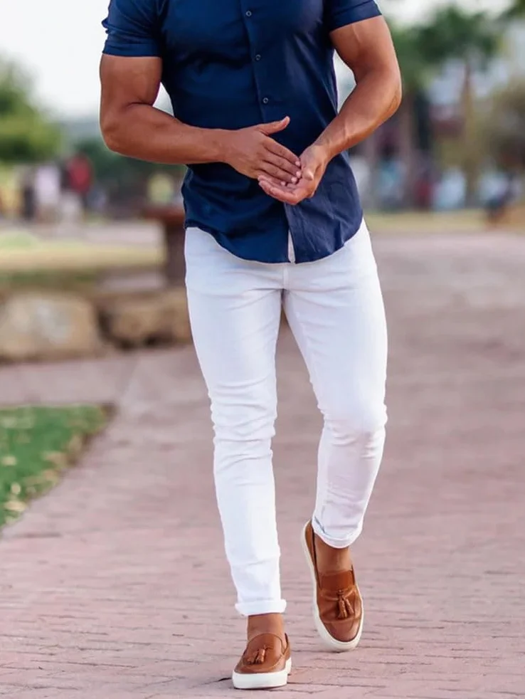 Pantalón Chino Hombre Slim Fit Elasticos Largo Trabajo Vaqueros Ajustados