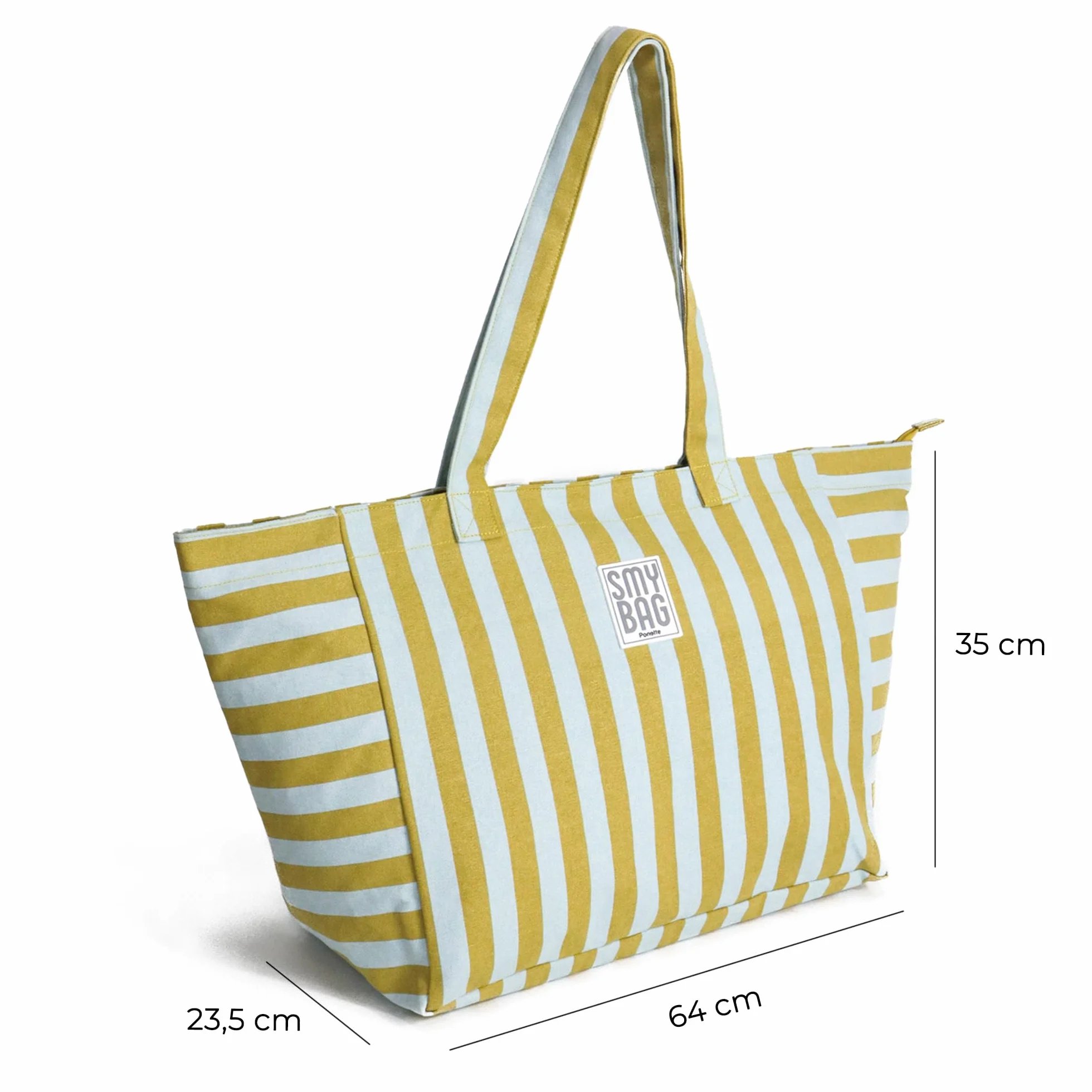 Bolsa de Playa Mujer Menorca Grande - Bolso Playa a Rayas con Cremallera - Shopper Verano Amplio y Resistente - 64x35x23,5 cm