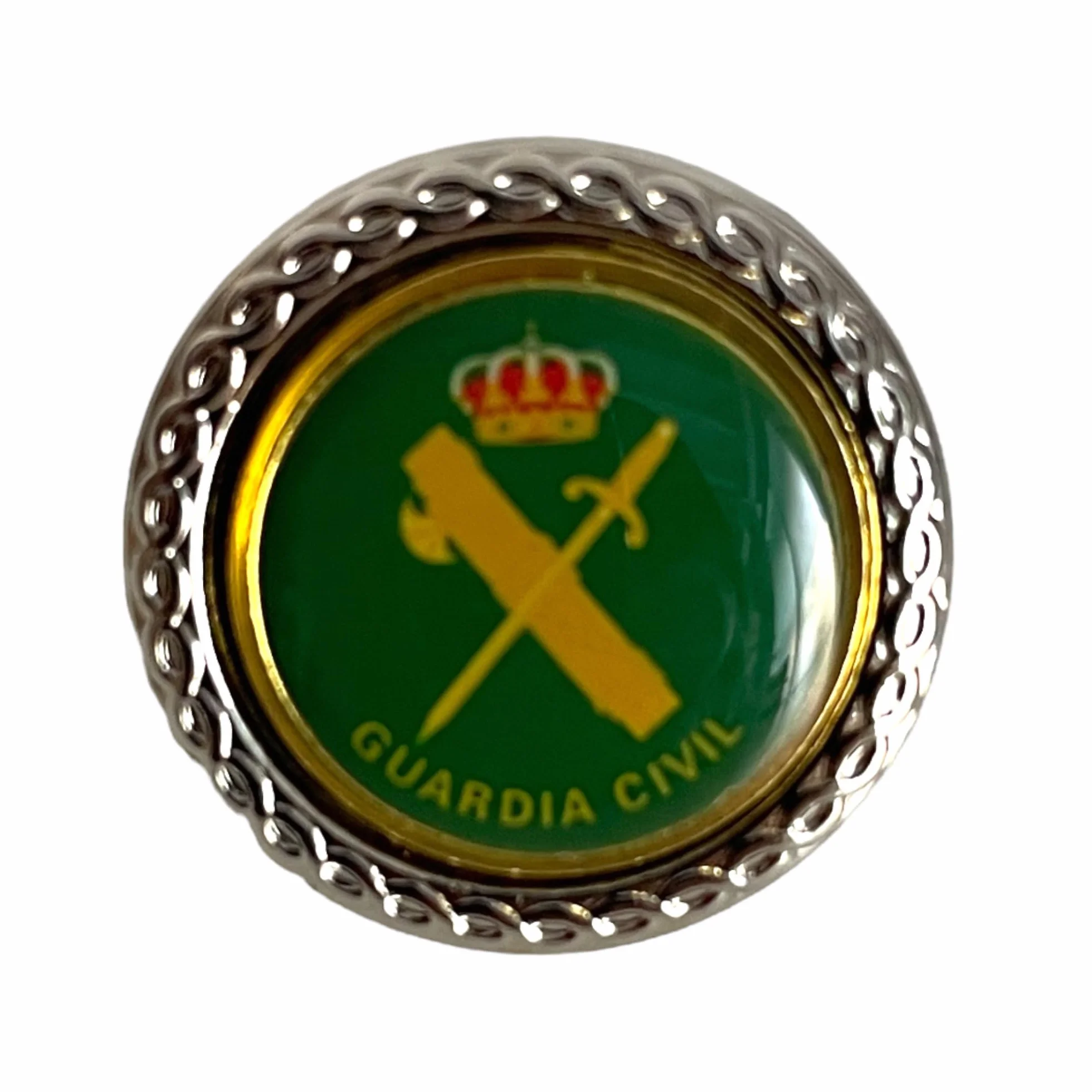 Emblema Guardia Civil España Gota Relieve Zinc Cromado 20 mm