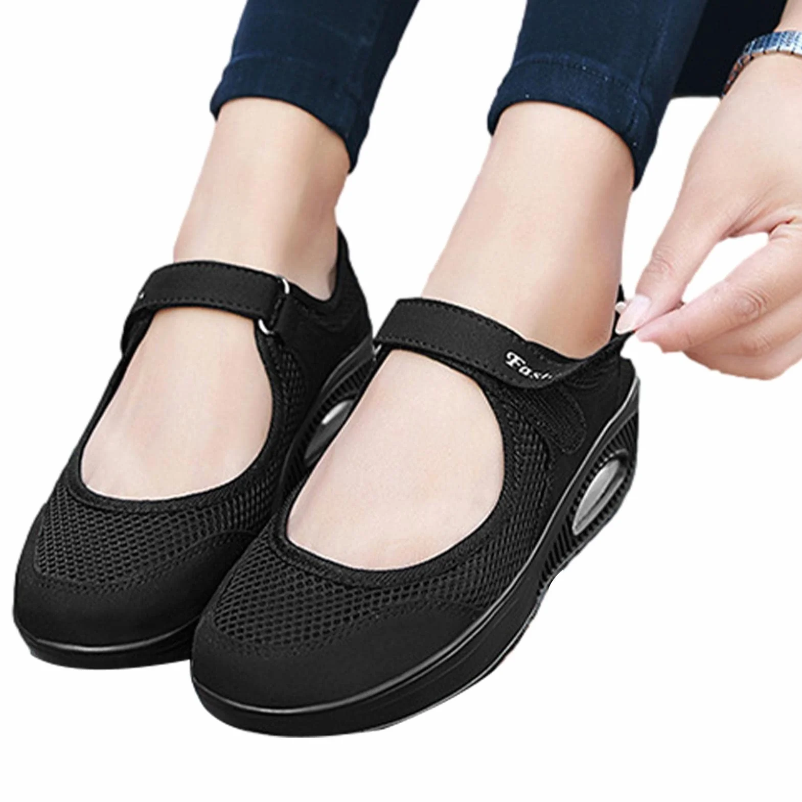 ZORQ Zapatos de caminar tejidos ortopédicos con suela gruesa para mujer - Zapatos de malla