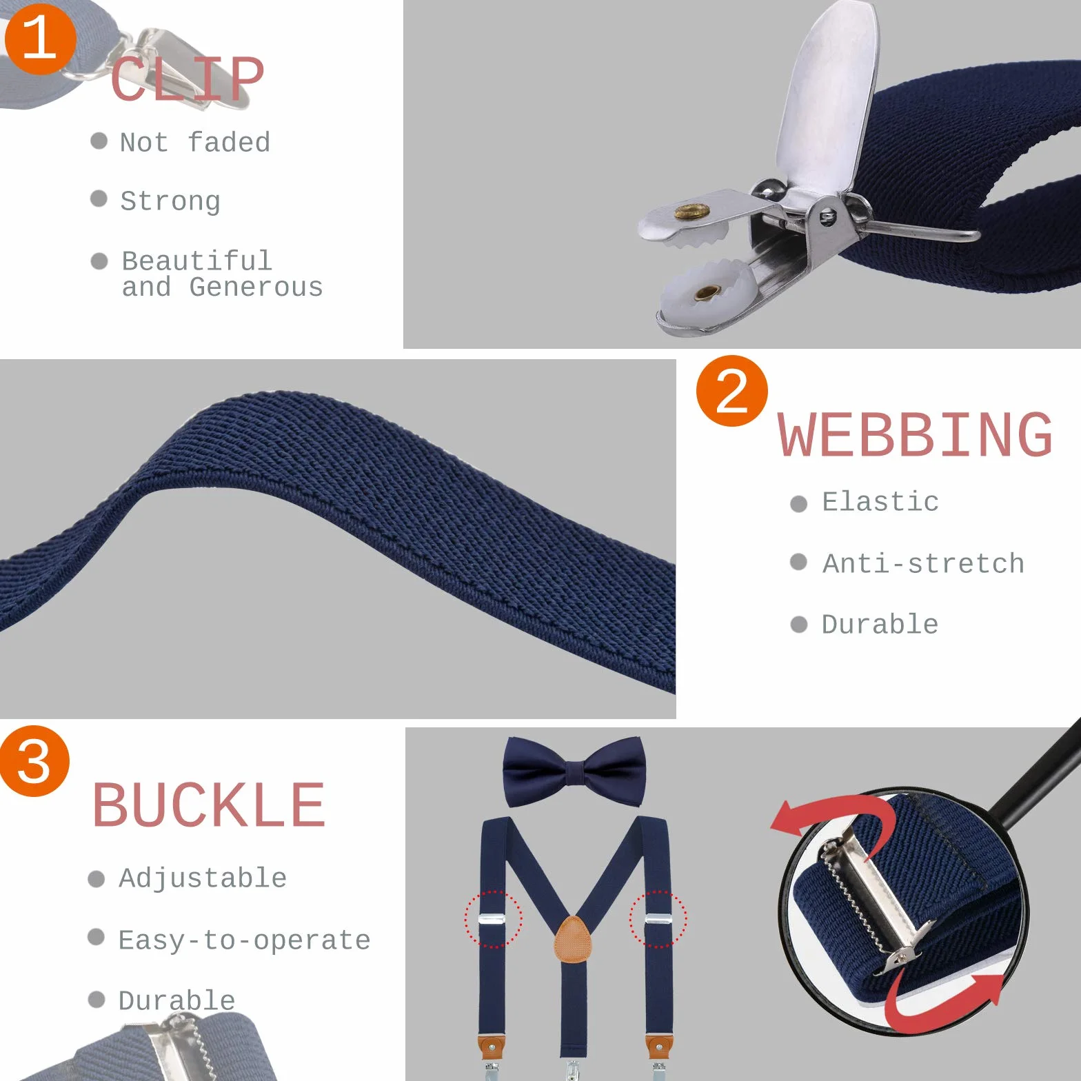 WELROG Tirantes ajustables en forma de Y con Pajaritas para Niños