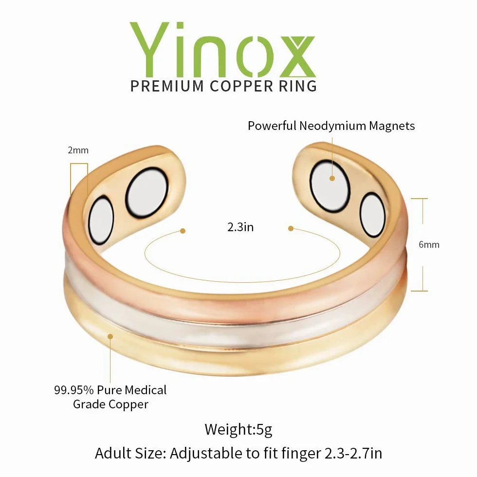 3 anillos magnéticos de cobre de tres tonos para mujer, regalo para mamá, esposa, joyería para mujer, tamaño ajustable, Cobre