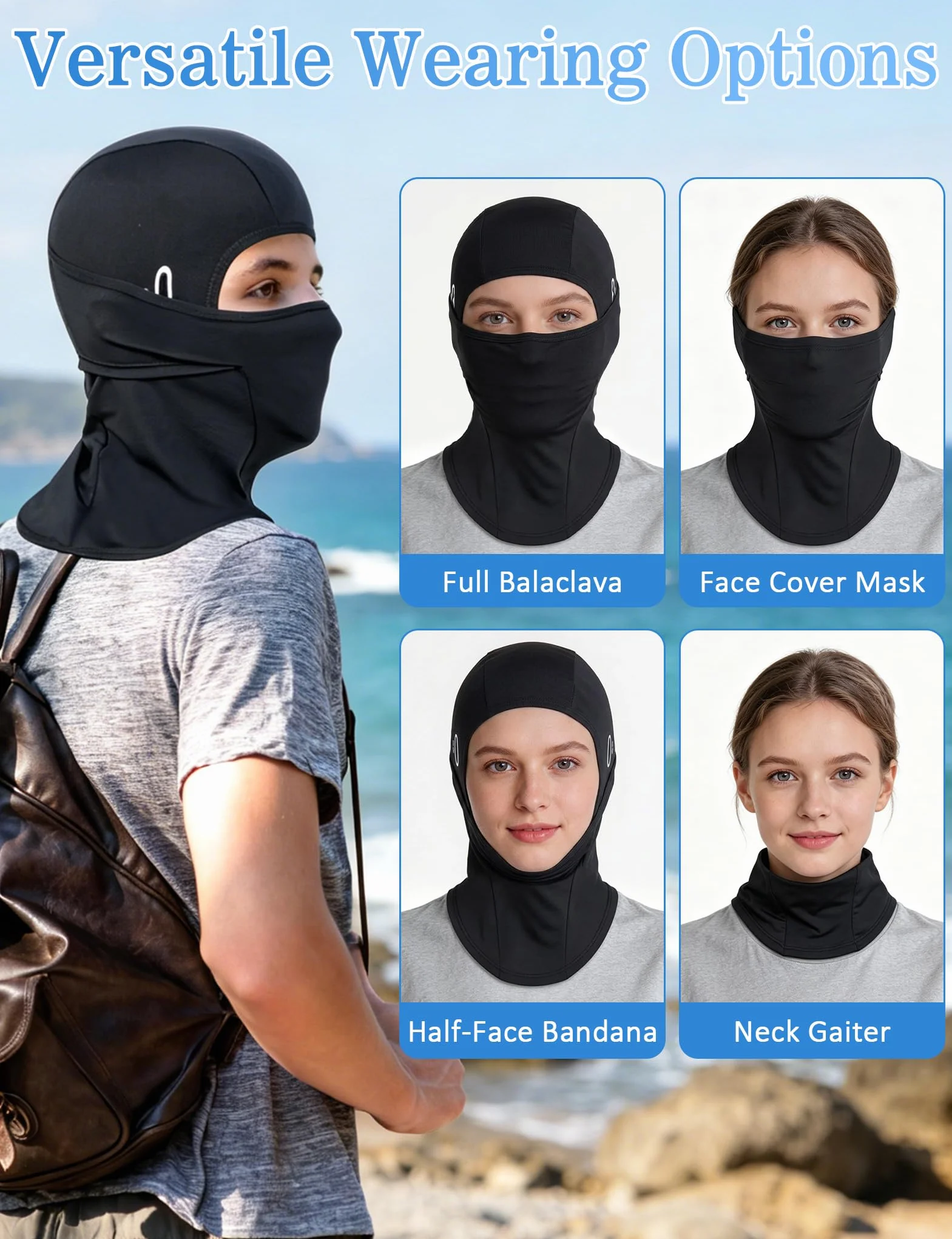 Becellen Pasamontañas Moto Protector UV Verano Ciclismo Balaclava Transpirable Anti Viento Elástica Negro