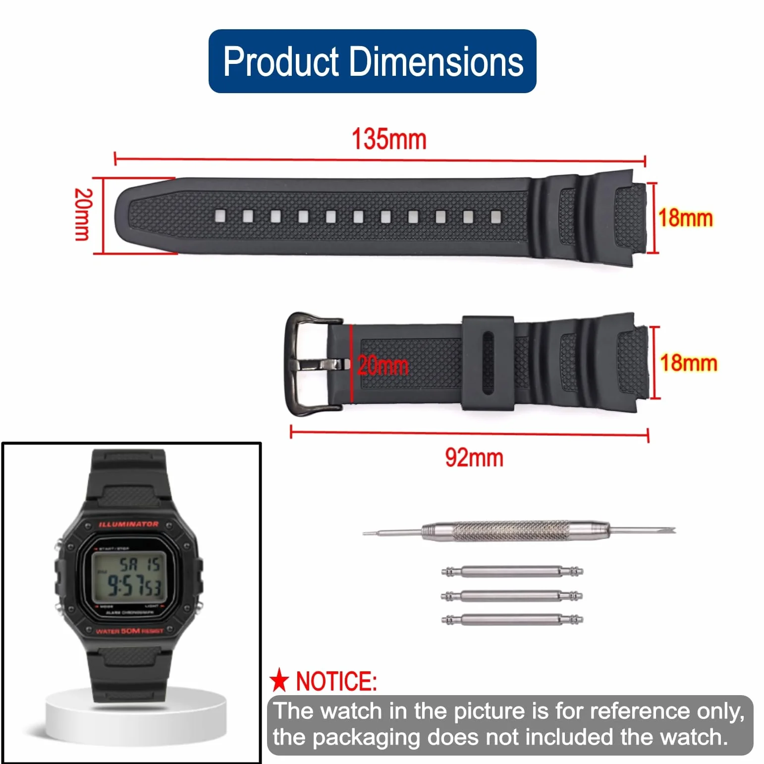 Casio AE-1300 AE-1200 SGW-300H SGW-400H SGW-500H W-218H W-219H MRW-200H Correa repuesto caucho negro 18mm impermeable