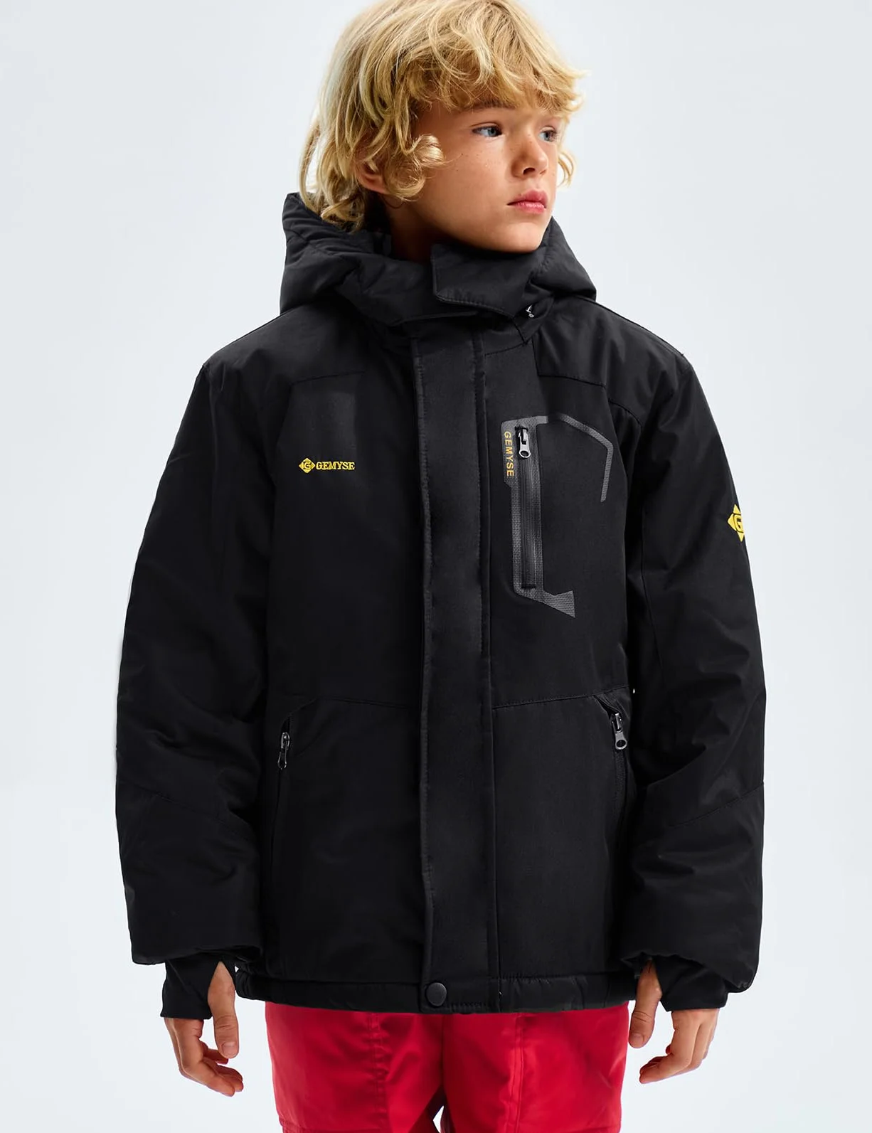 GEMYSE Chaqueta de Esquí Impermeable para Niños Abrigo de Invierno Antiviento con Capucha