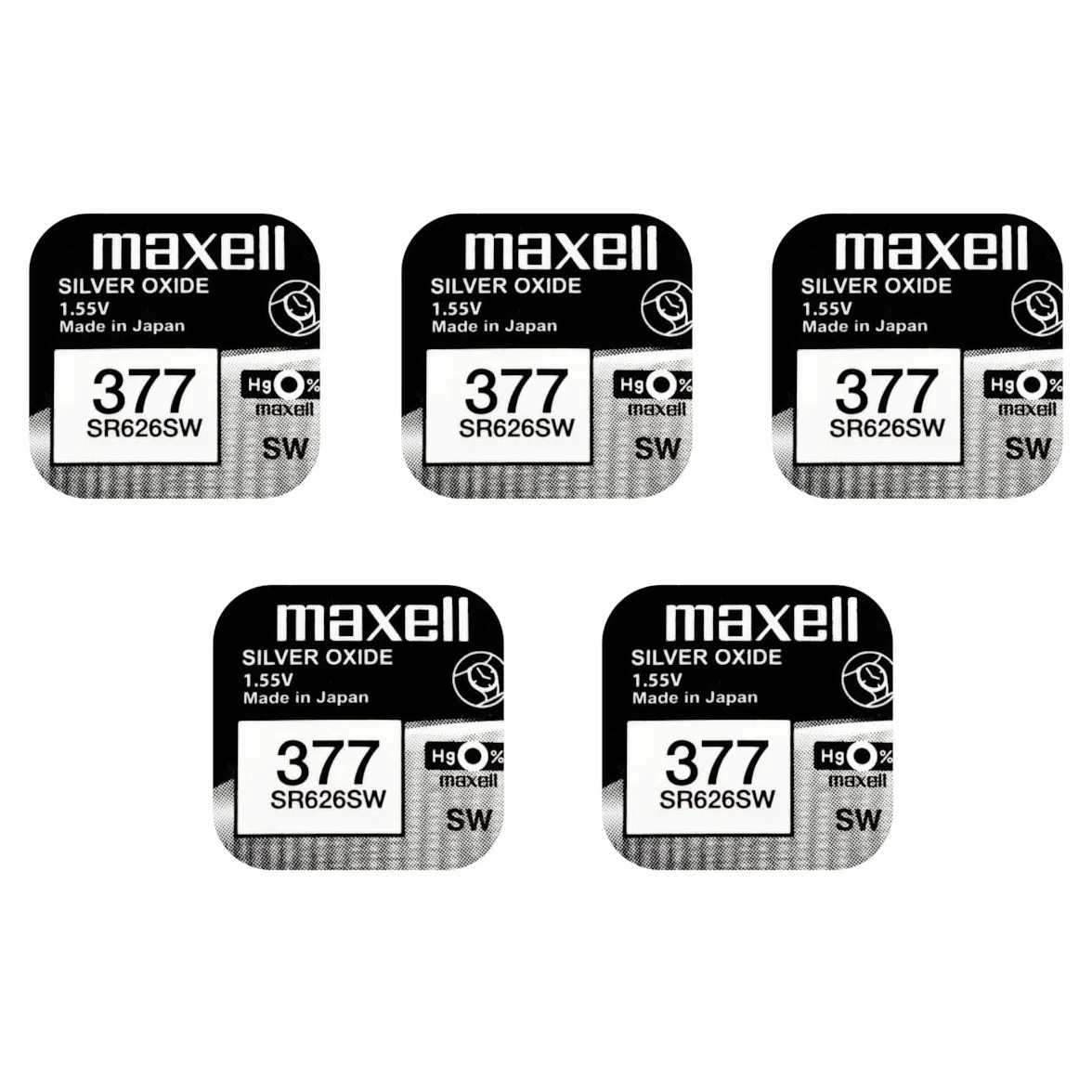 Maxell SR626SW SR626 AG4 377 1.55v Watch Batteries 5-Pack