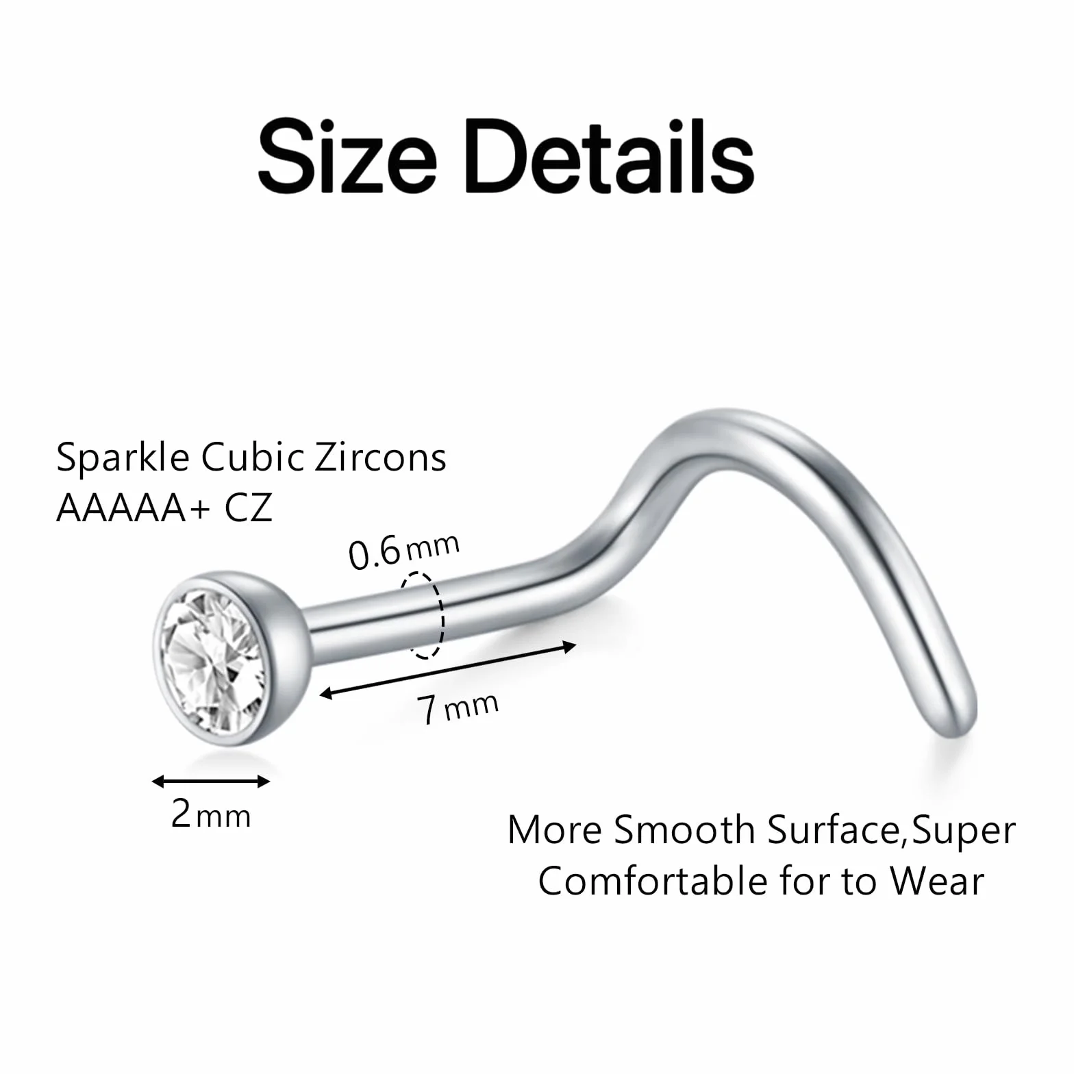 Briana Williams Acero quirúrgico 316L Nariz Stud Anillos Tornillo Piercing Jewelled Clear Diamond CZ 10-12PCS