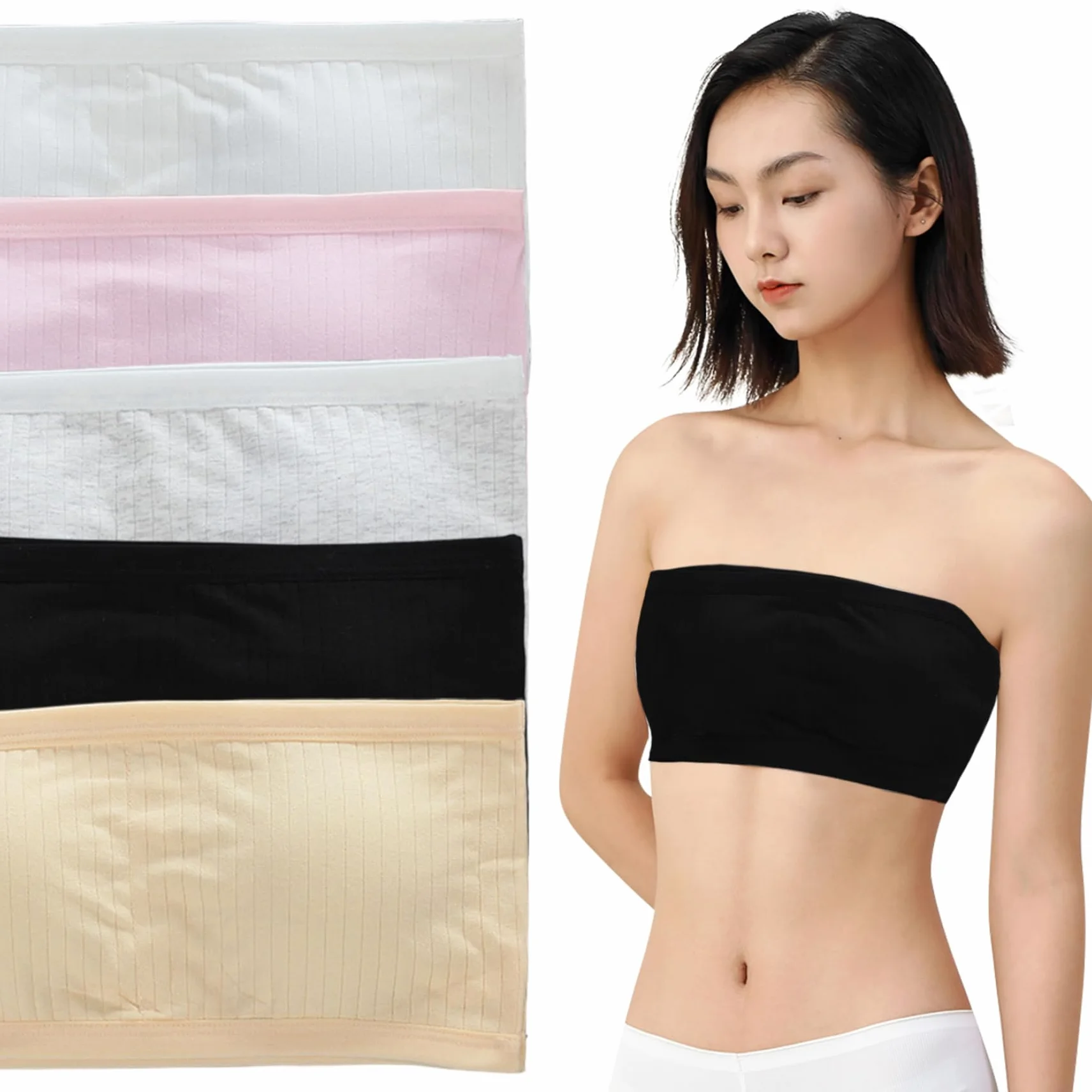 Sujetadores sin Tirantes para niñas 10-12 años 5 pcs Algodón Suave Cómodo Top Corto Elástico