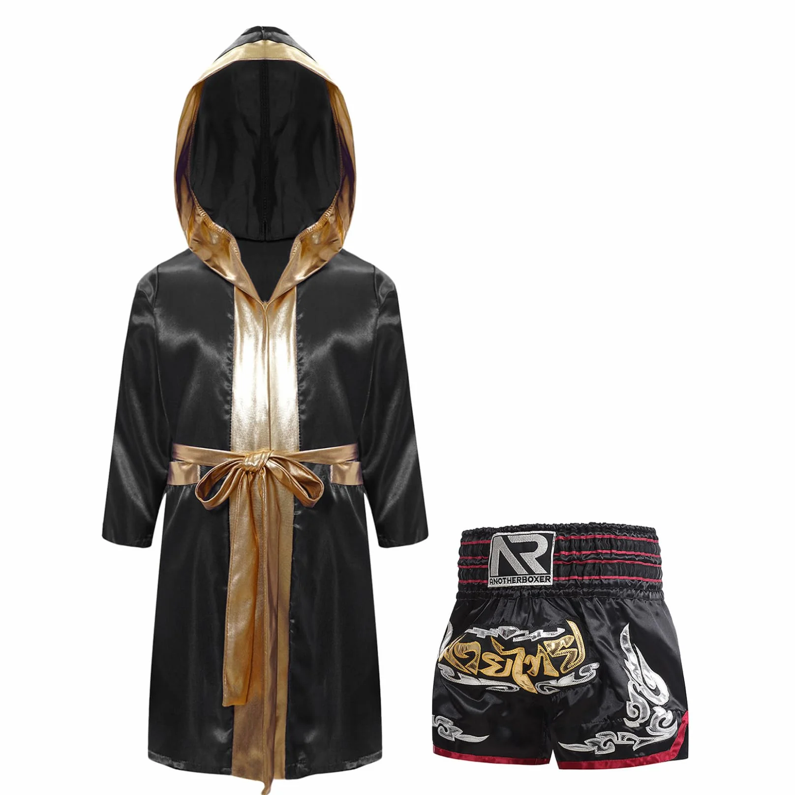 Runhomal Conjunto de pantalones cortos de boxeo para niño bata entrenamiento boxing MMA Muay Thai 9-10 Años