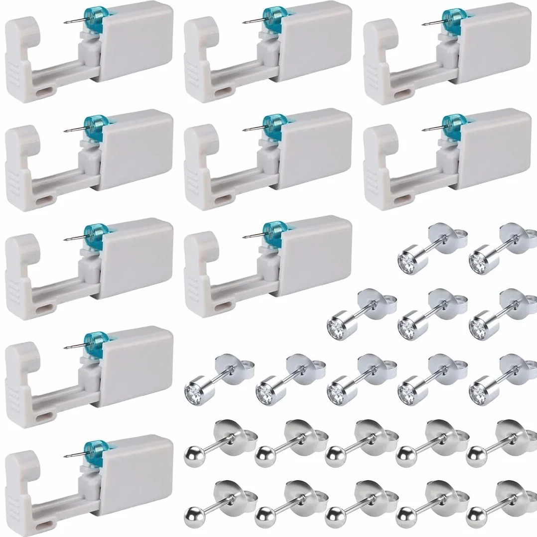 Pistola Piercing Desechables Perforar Orejas Acero Inoxidable Sin Dolor Seguro Estéril 10 Piezas