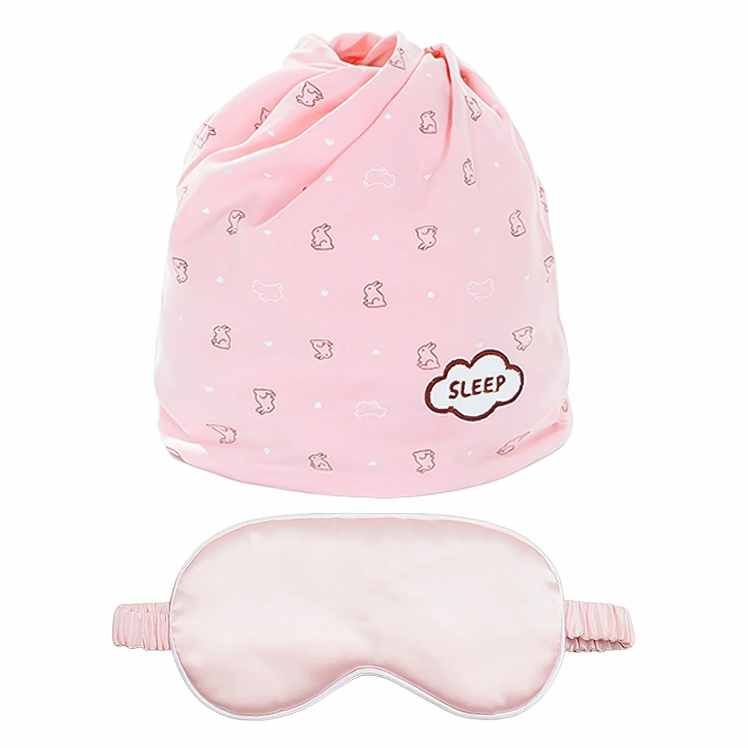 1 Gorro para Dormir, 1 Antifaz Rosa para Los Ojos, Pañuelo Rosa Cálido para La Cabeza, Gorro para El Pelo para Mujer, Gorro Posparto para Prevenir Resfriados