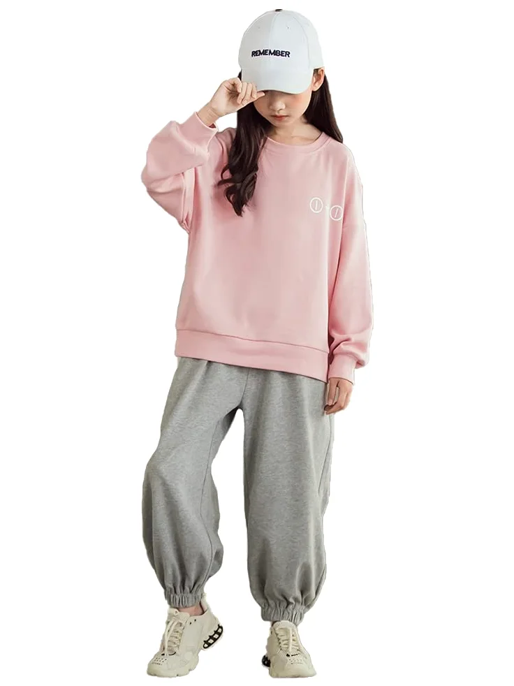 Juego de 2 chándales para niña 10 años, sudadera y pantalones, ropa para correr, juego de ropa para niños, Rosa., 146/152 cm