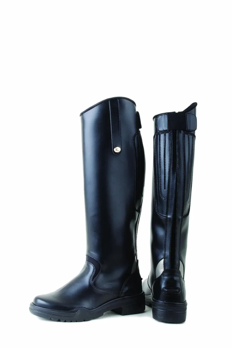 Rhinegold Nebraska Equestrian Horse Riding Long Boots Black Synthetic Knee High Boots with Rear Zip
