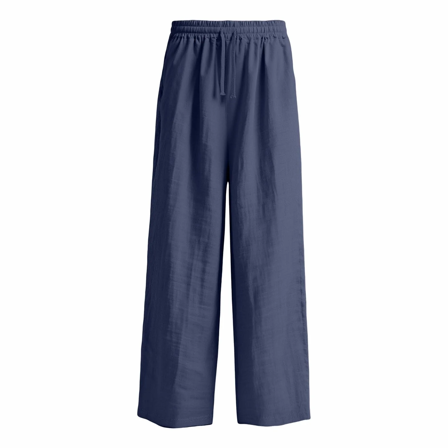 Pantalones de Verano Niña Casuales Largos Elásticos con Bolsillos Algodón y Lino Holgados Pierna Ancha para Adolescentes