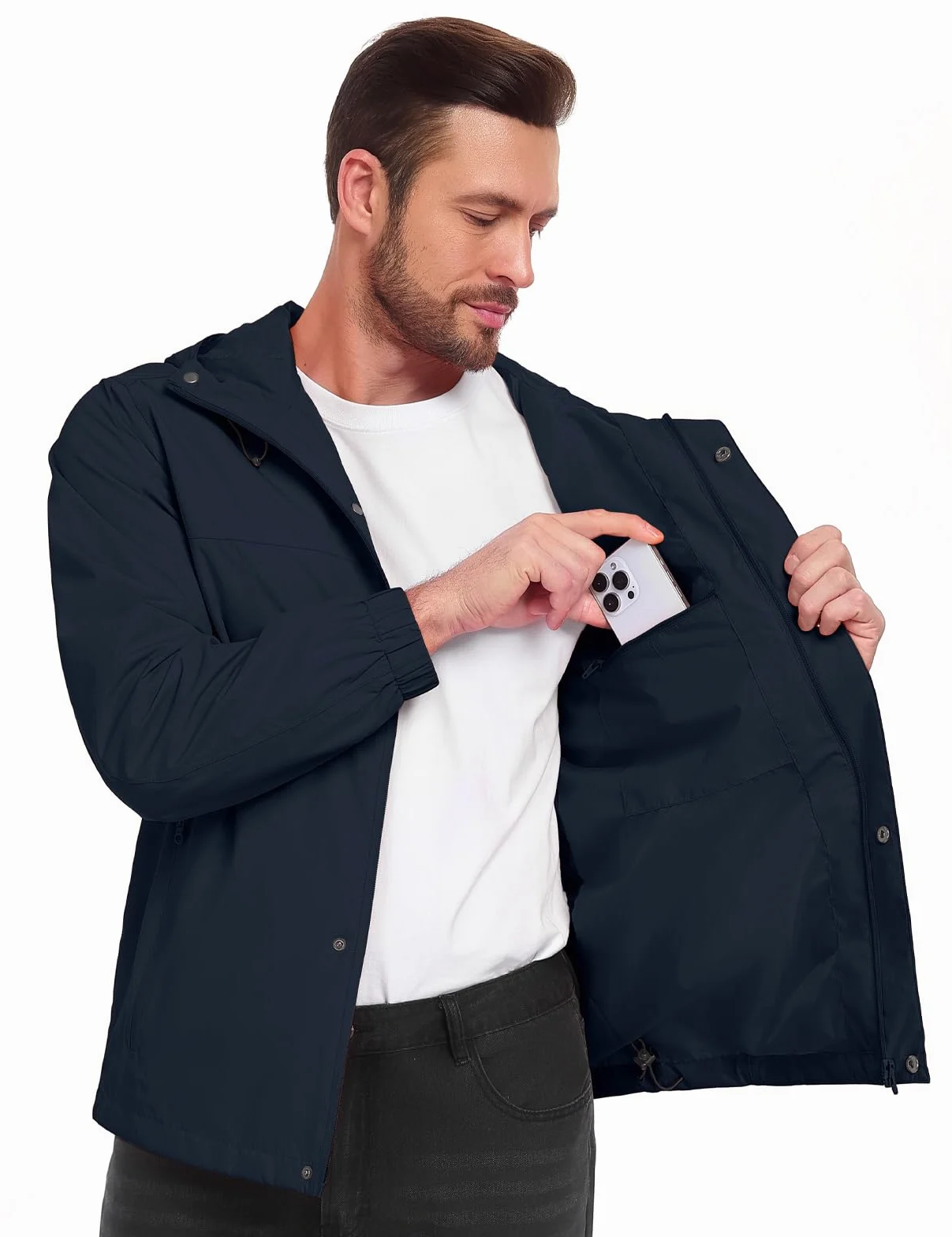 Xnova Chaqueta Impermeable Hombre Cortavientos Plegable con Capucha para Senderismo