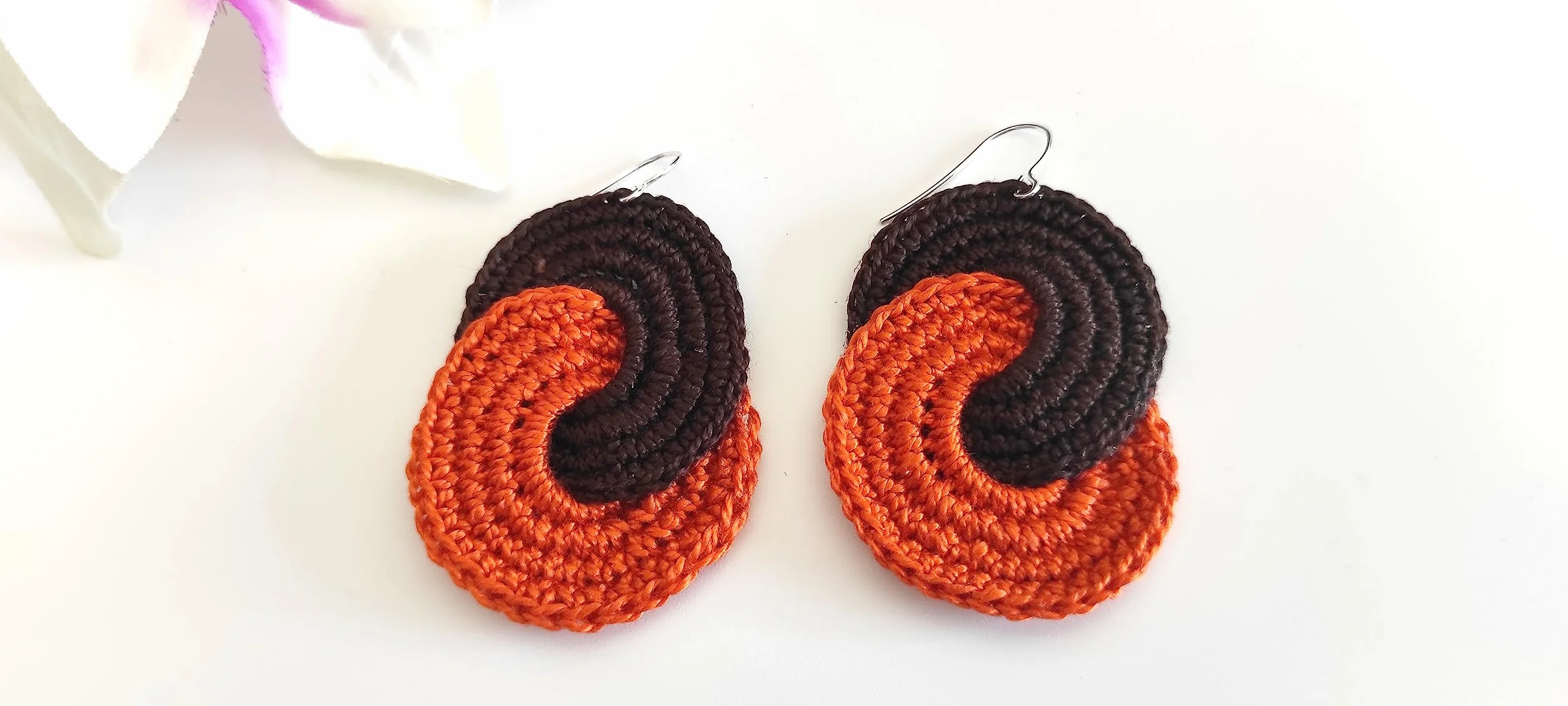Pendientes Tejidos a Ganchillo Crochet Mujer Naranja y Marrón