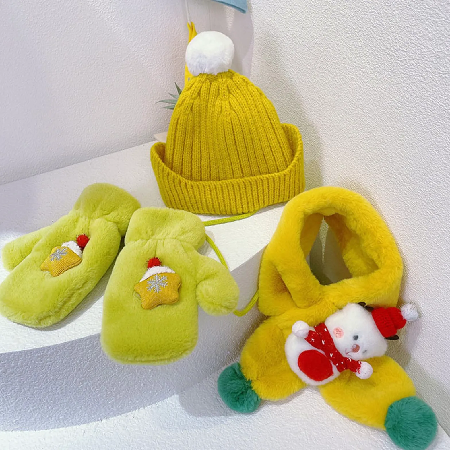 Gorros de Navidad de 2 a 8 años, bufanda, guantes, gorras de punto, gorro de pompón, gorro de Navidad, gorros para niños pequeños