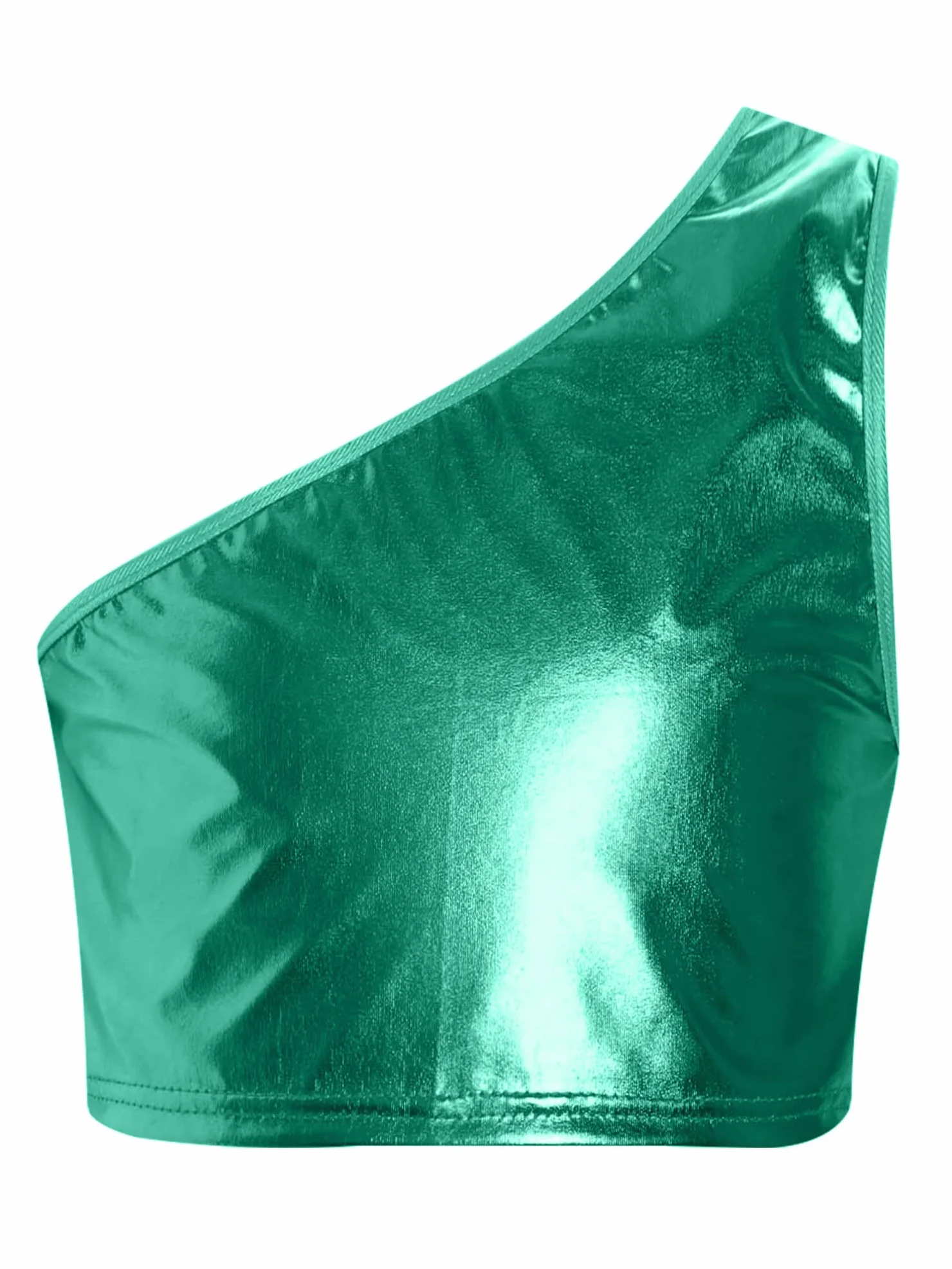 TiaoBug Chaleco Corto Metálico Sin Mangas Niñas Crop Top De Un Hombro Camisola Danza Moderna Tank Top Deportivo Ejercicio Fitness