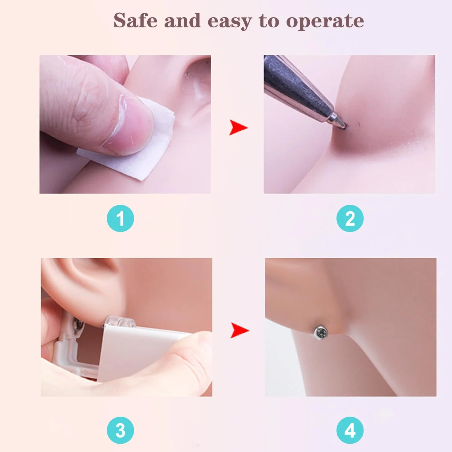Pistola Piercing Kit Perforador Oreja con Algodón de Alcohol para Principiantes