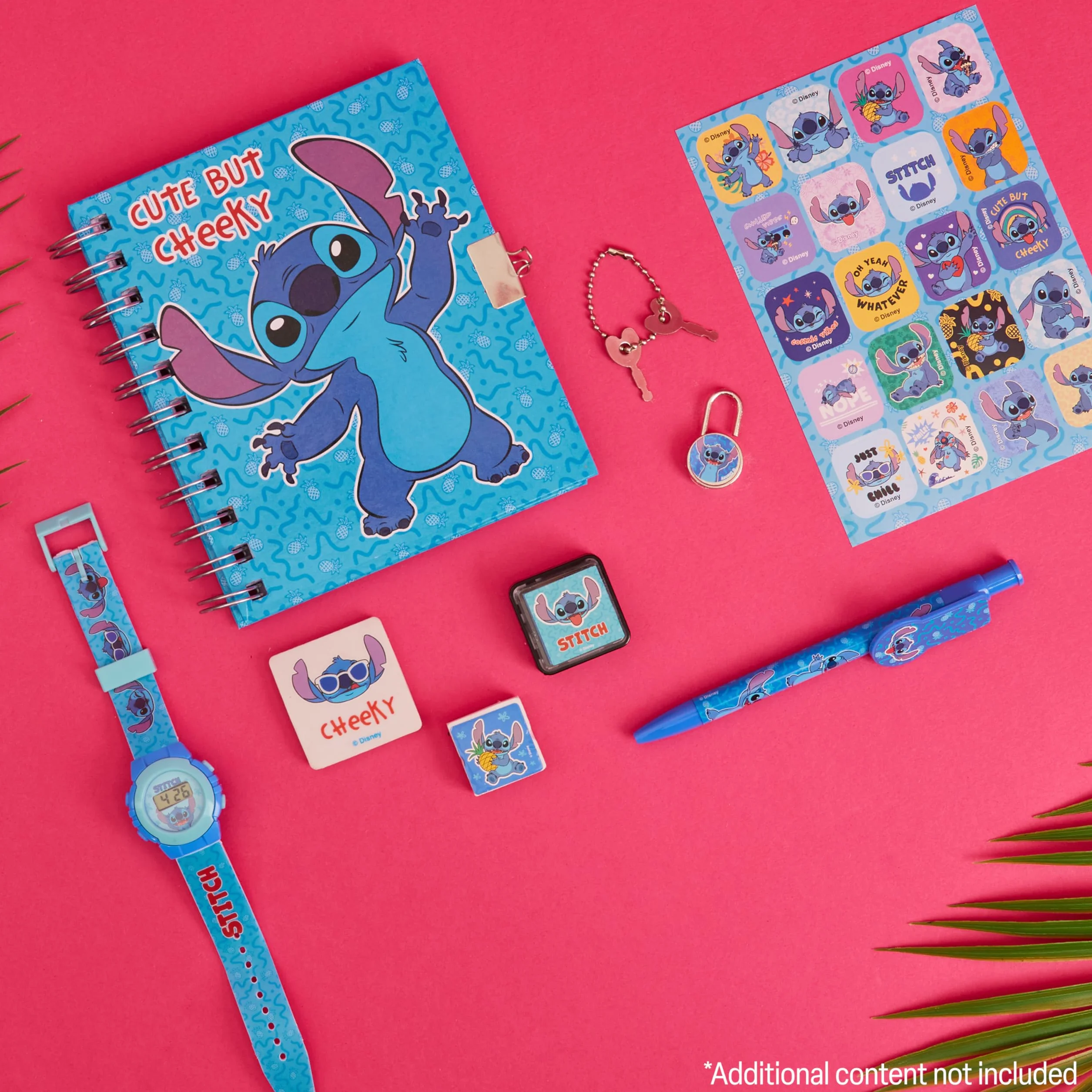Disney Stitch Set de Regalo con Reloj Digital, Diario con Candado y Boligrafo