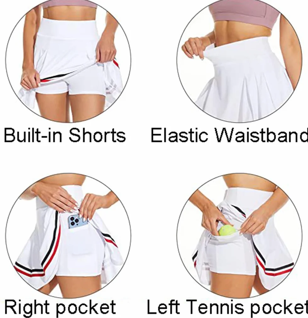 ThreeH Faldas Plisadas Tenis Mujer Deportivas Bolsillos Cintura Alta Golf Pantalón Corto Incorporado