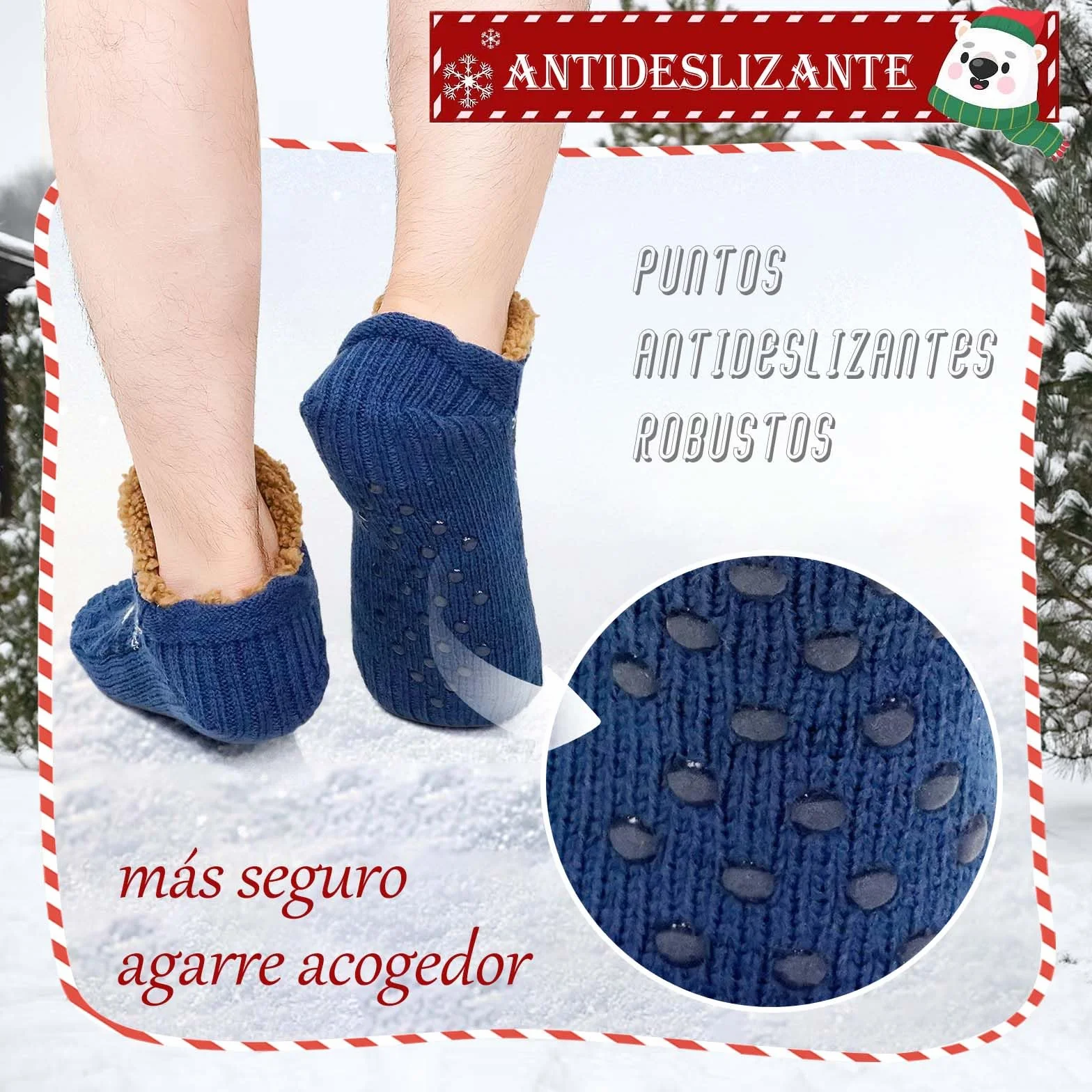 PUTUO Calcetines Antideslizantes Térmicos para Hombre Invierno 39-42 Negro