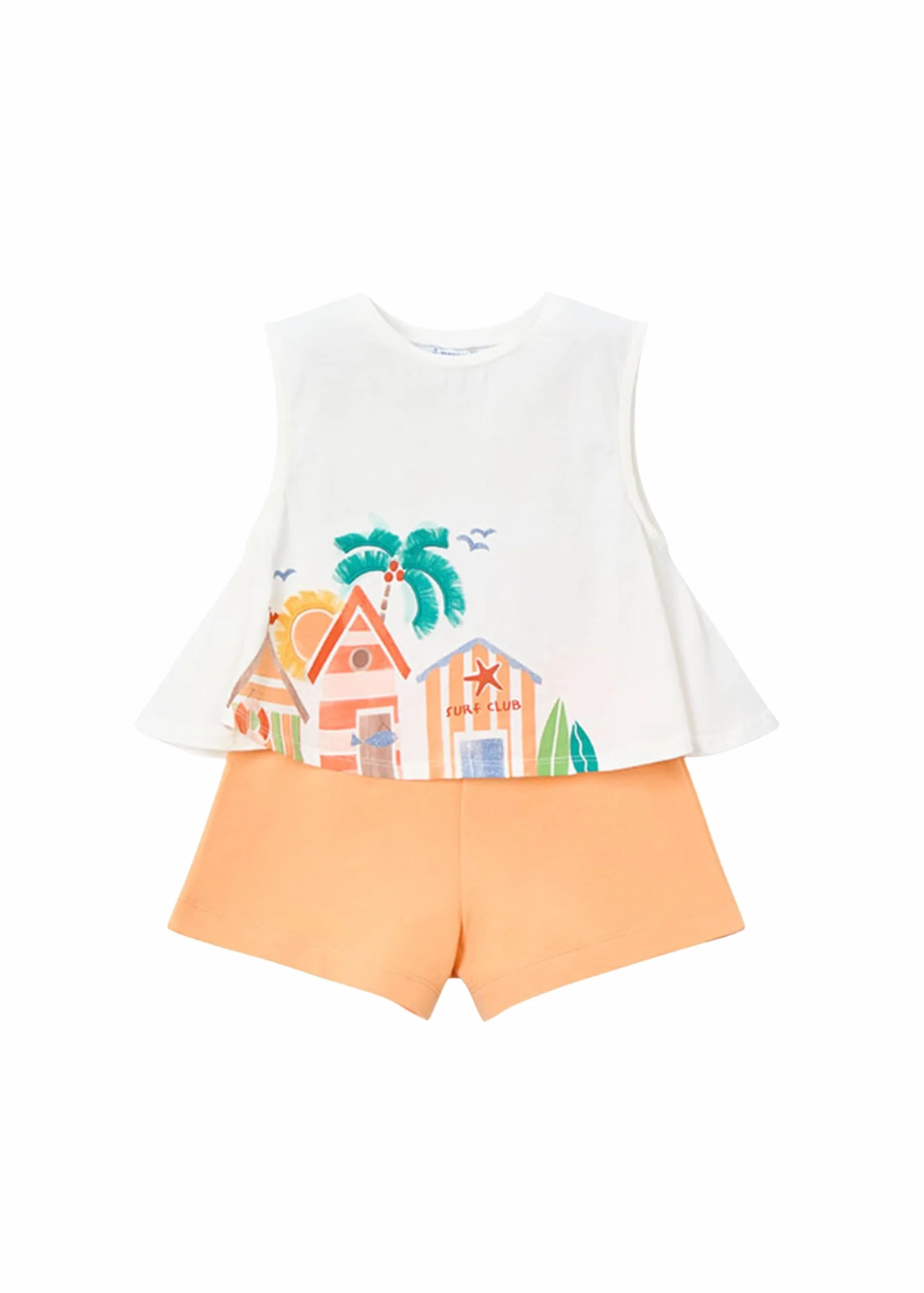 Mayoral Conjunto Niña Verano - Camiseta Blanca Sin Mangas con Estampado y Short – Ropa Infantil Cómoda y Fresca -Algodón