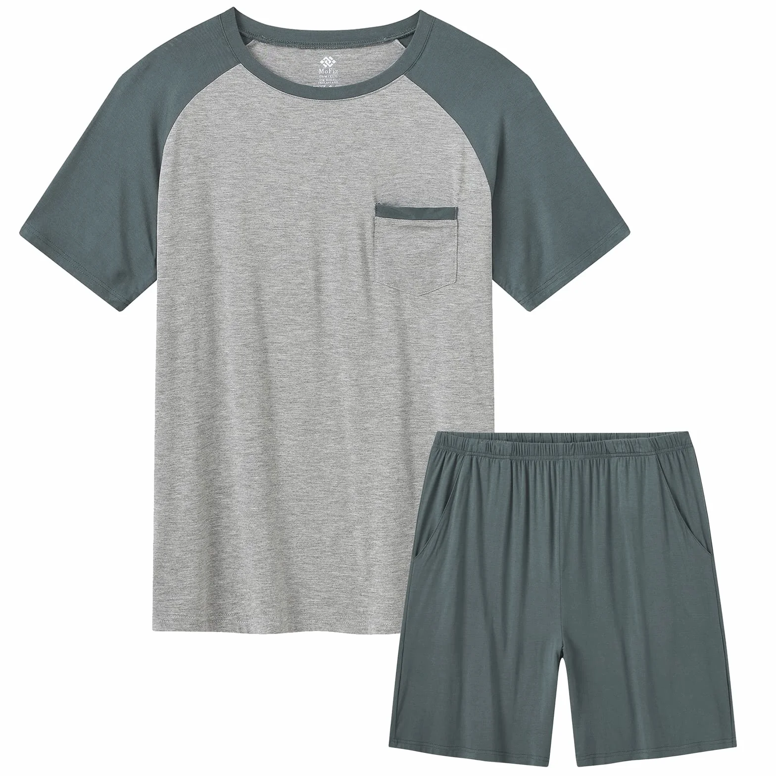 MoFiz Pijamas Hombre Verano Suave Conjunto de Pijama Corto Dos Piezas con Bolsillos