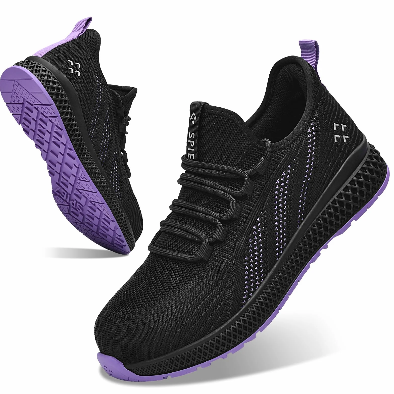 SPIEZ Zapatos de Seguridad Mujer, Zapatos de Trabajo Ligeros con Puntera de Composite, Negro-Morado, EU 35-41