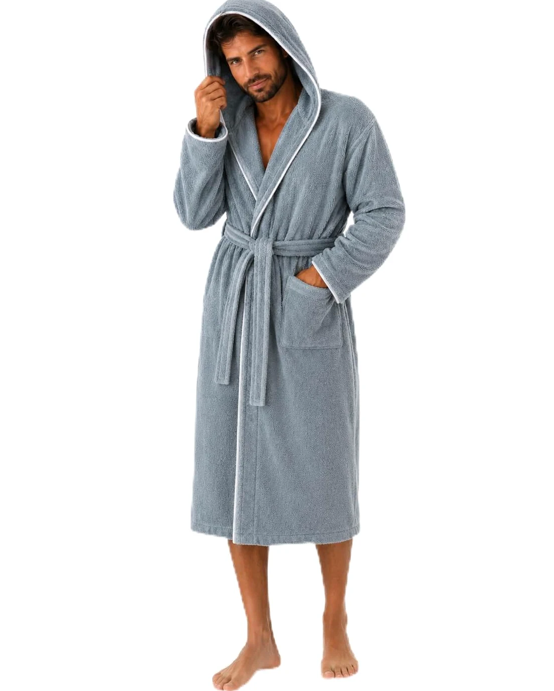 ELY PARKER Albornoz para hombre de rizo con capucha de algodón