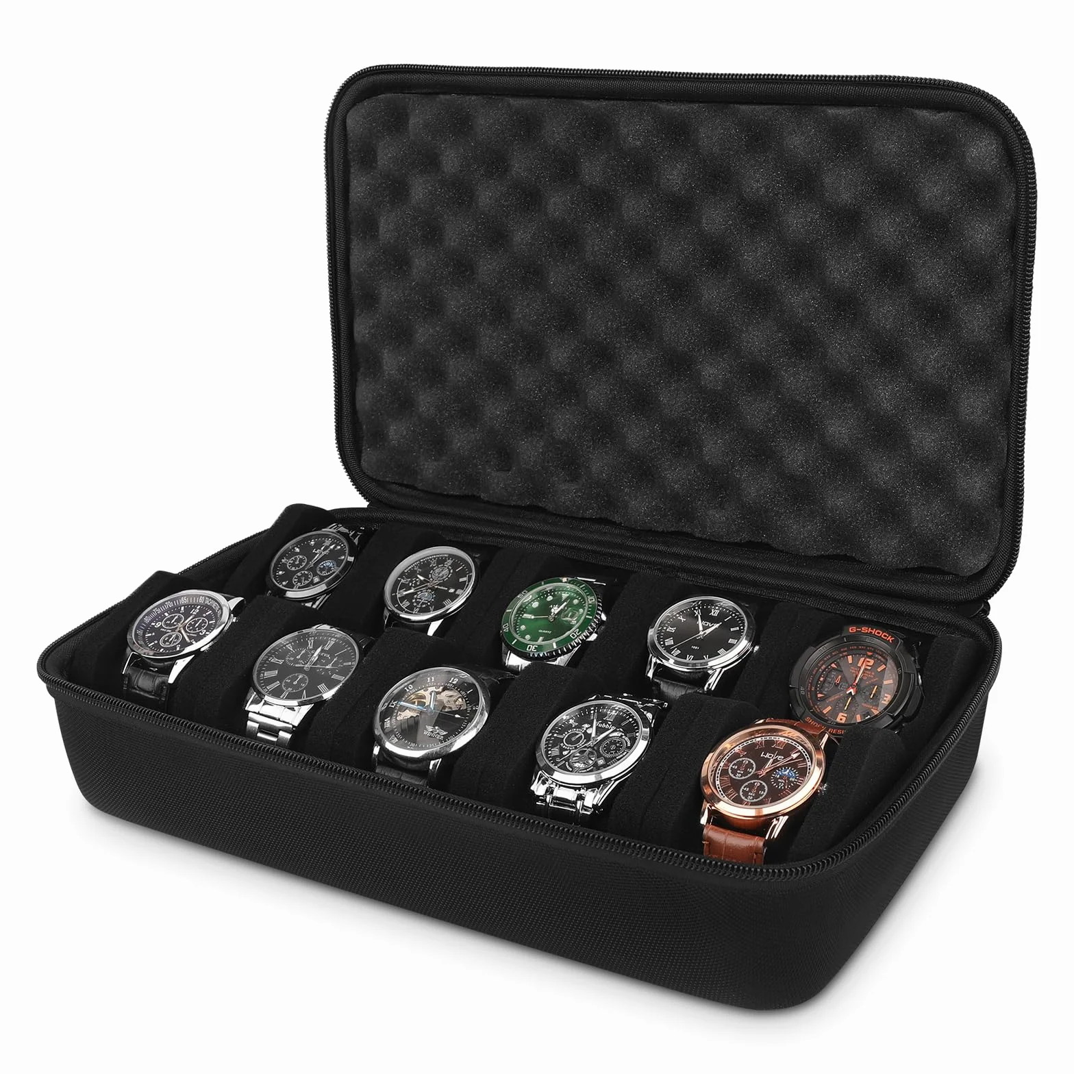Estuche de Viaje para Reloj de 10 Ranuras, Caja Organizadora Portátil con Asa, para Hombres y Mujeres