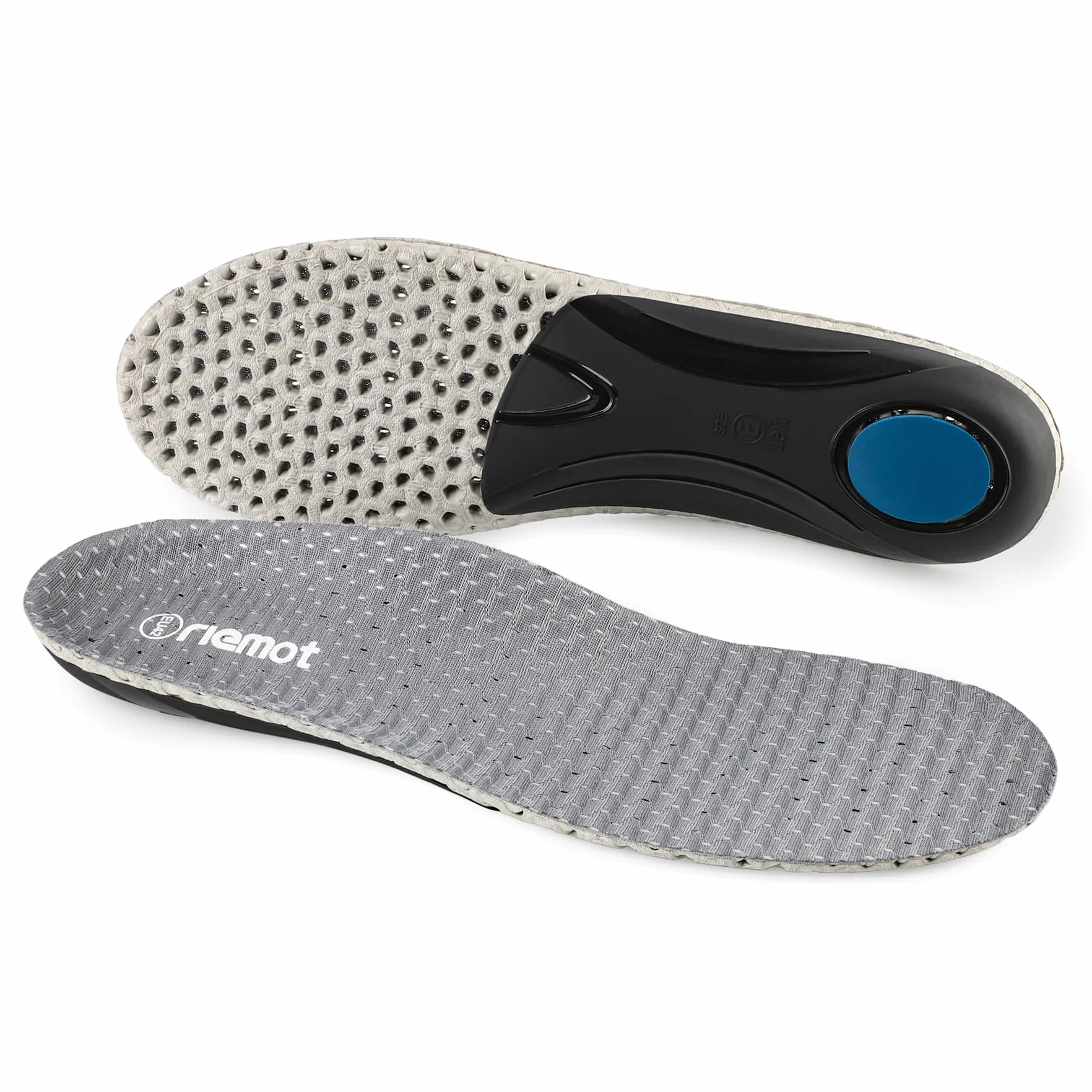 Riemot Plantillas Ortopédicas para Fascitis Plantar, Soporte de Arco, Pie Plano, Transpirables, Unisex, Gris, 40 EU