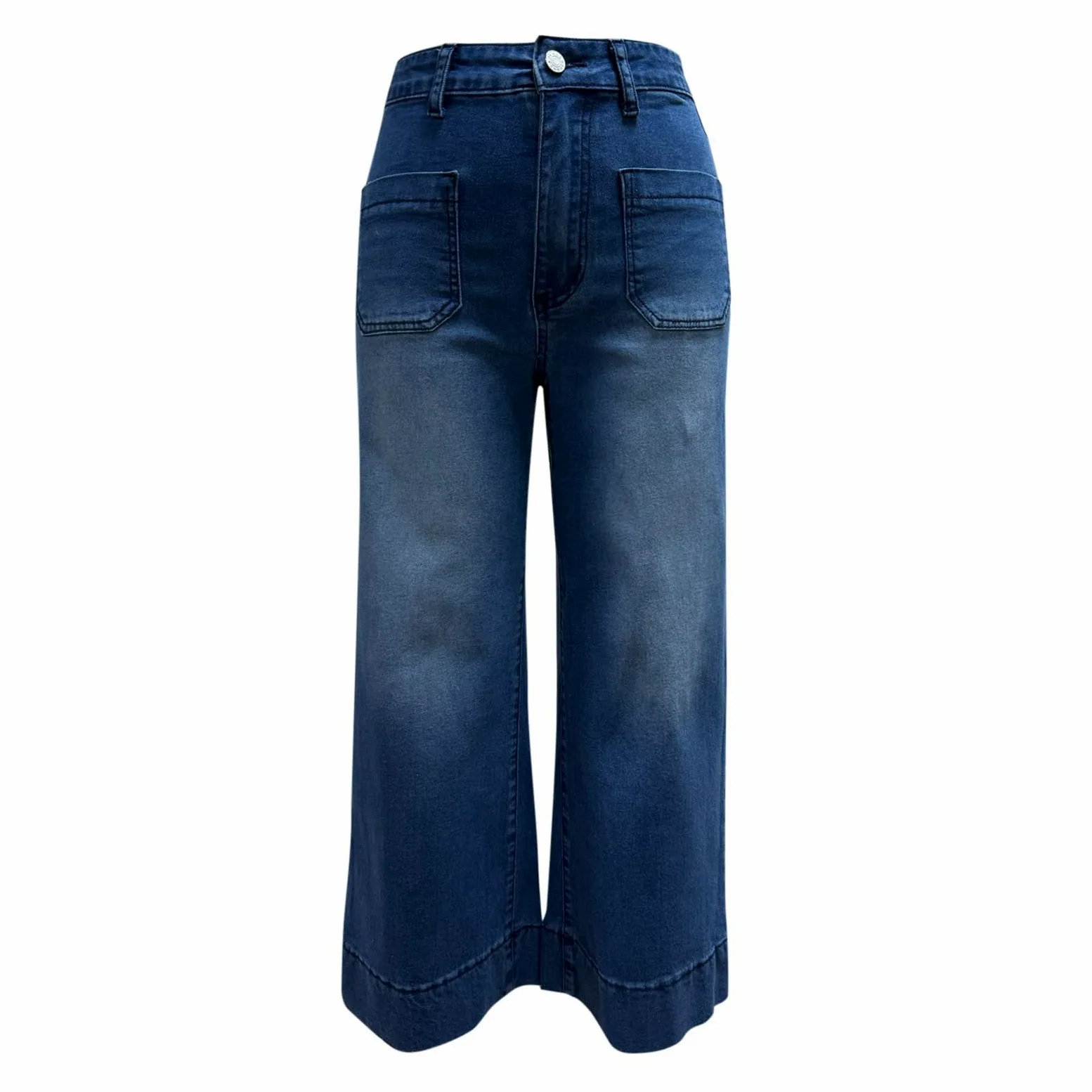 Pantalones De Verano Mujer Anchos, Pantalones Vaqueros Mujer Chino, Pierna Ancha Acampanados Talle Alto Mezclilla Recortados EláSticos Holgados con Bolsillos Parche Pantalon Pirata Pantalón