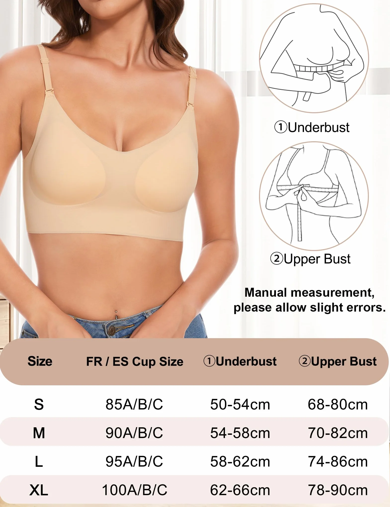 Sujetador Sin Espalda Bajo Mujer Invisible Básico con Tirantes Convertible para Vestido y Boda