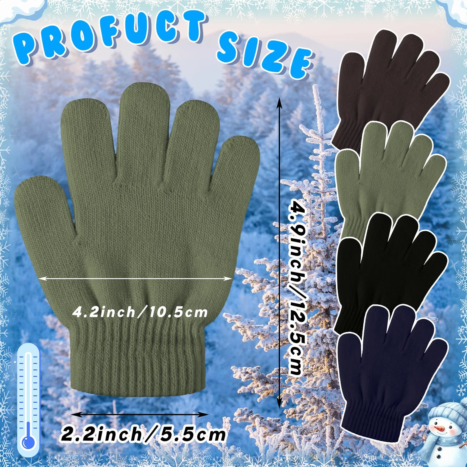 SATINIOR Guantes de Invierno de Punto para Niño 4 Pares Negro Azul Marino Café Verde Militar 1-4 años