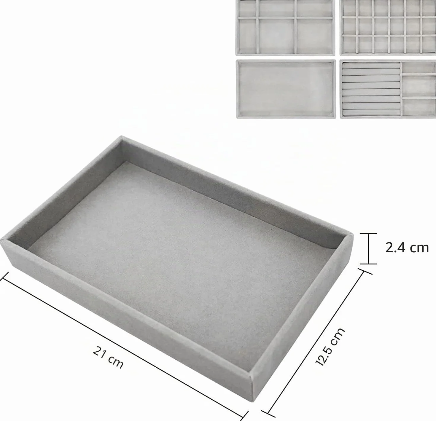 PIQIUQIU Juego de 4 bandejas apilables para joyas, organizador de joyas, almacenamiento de joyas, cajón para guardar y exhibir pendientes, collares, anillos (gris)
