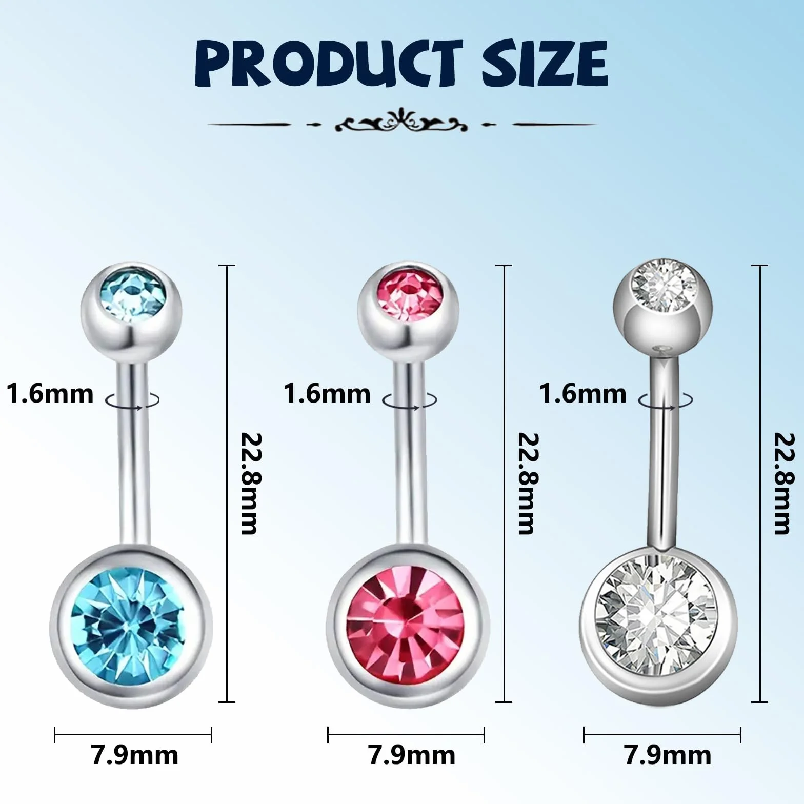 Aucuu 14G Acero Inoxidable Piercing Ombligo Barra Curvada Circonita CZ Cúbica Perla Joyería
