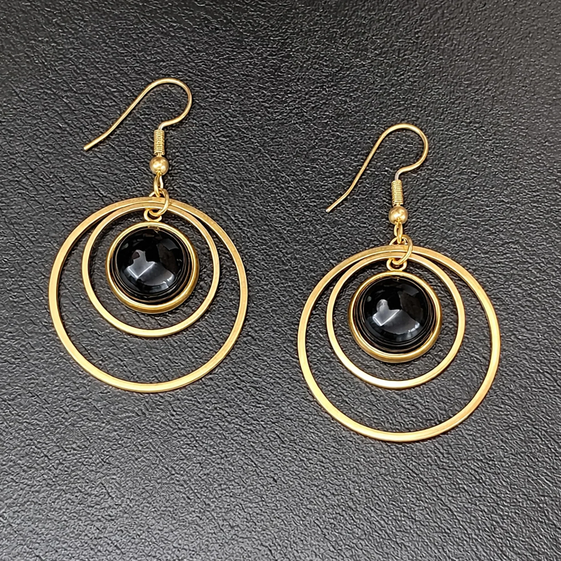 ASTER ALHELÍ Pendientes Aro Mujer Chapados en Oro con Piedra Natural Doble Aro Colgante