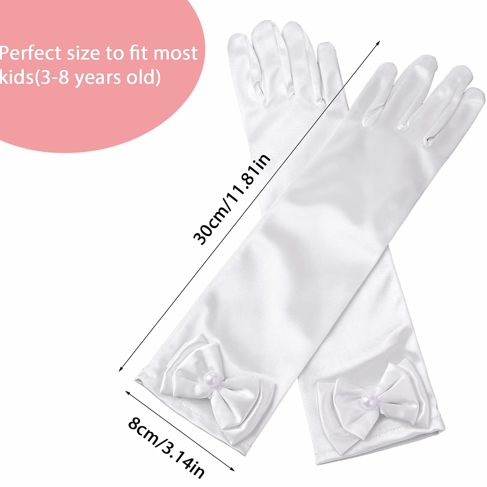 Yolev Guantes de Niña de Satén Blancos Largos con Lazo Formales para Boda Primera Comunión