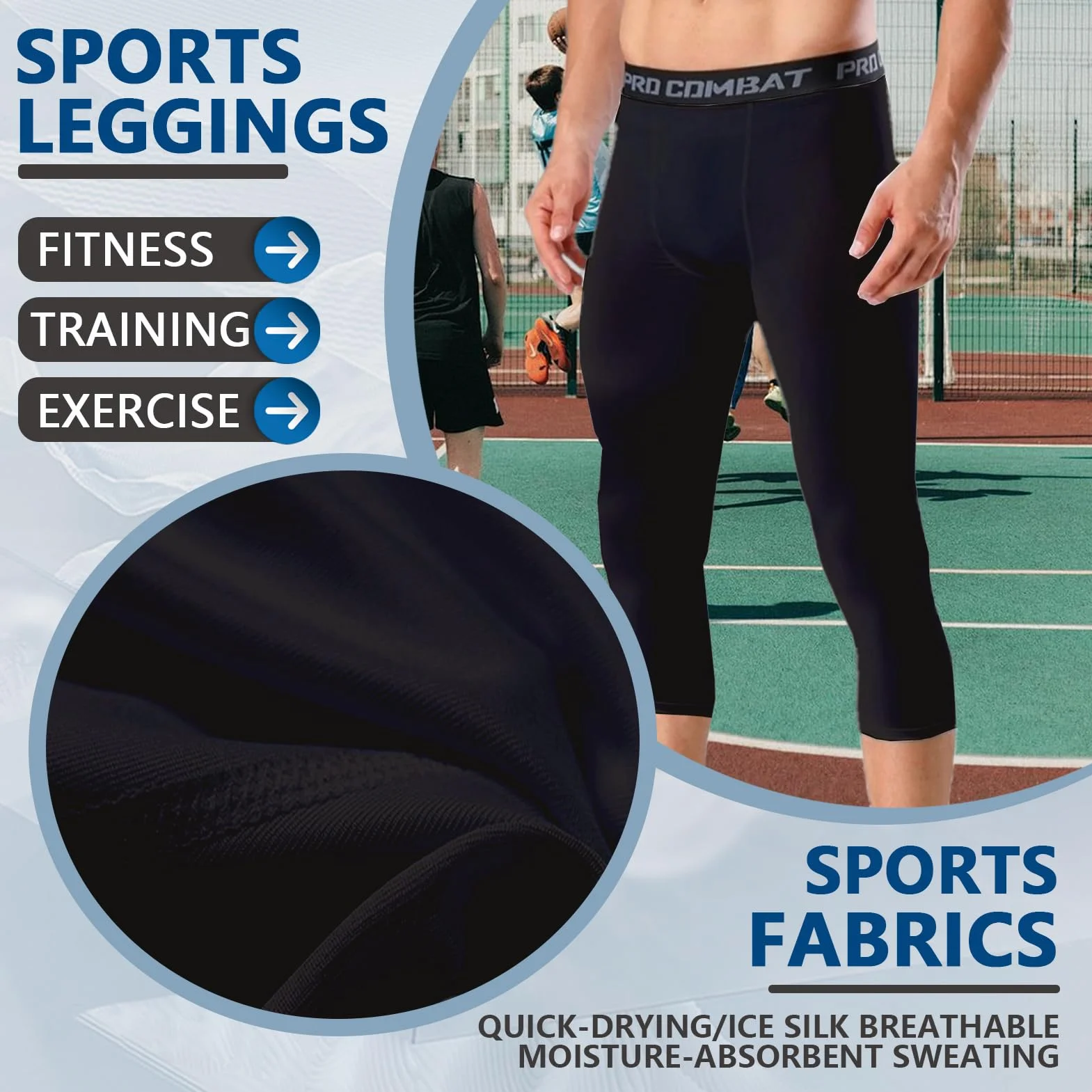 3/4 Pantalones de Compresión Deportivos Dry Carriendo para Ciclismo Golf Yoga, 2 Pack