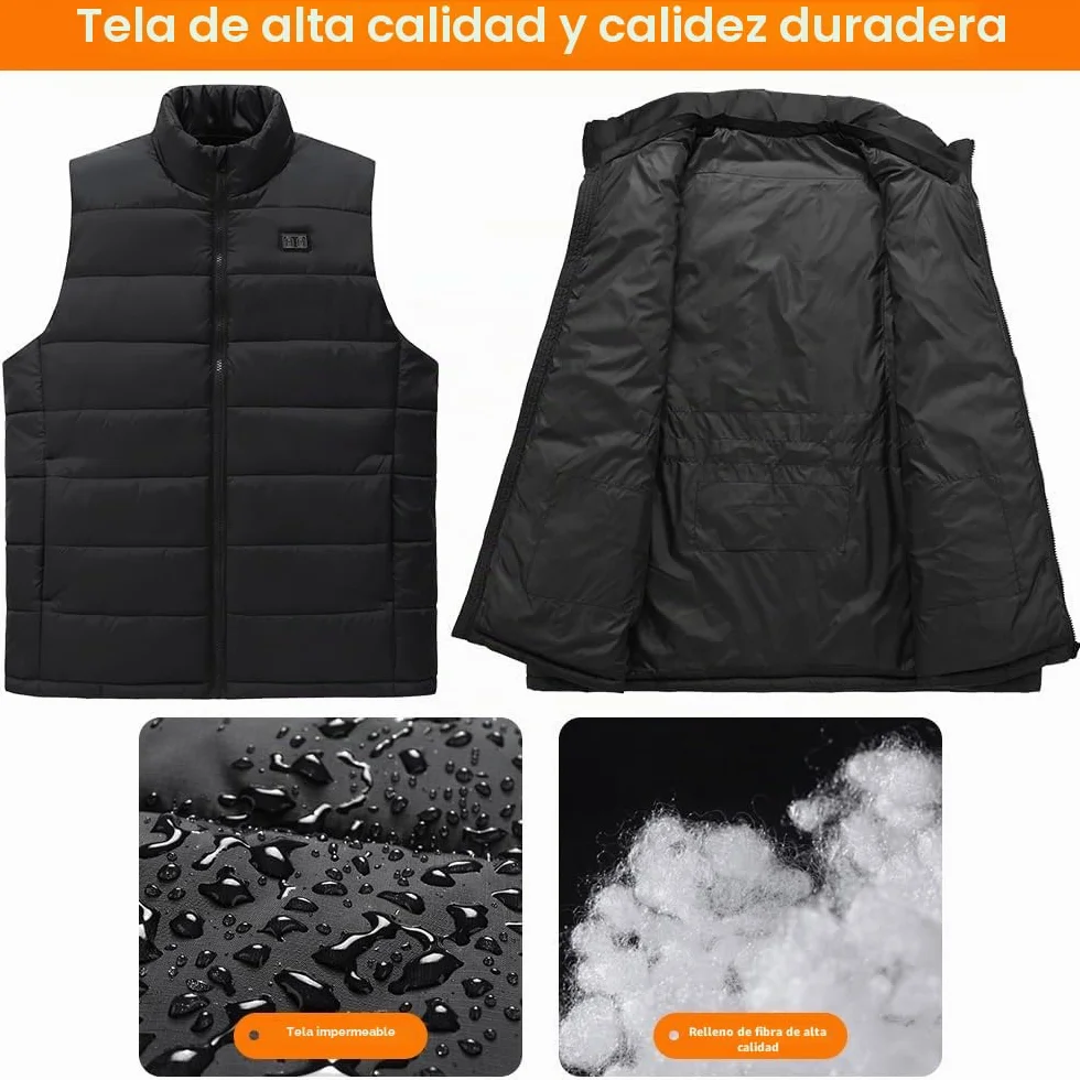 Rescien Chaleco calefactable con 15 zonas de calentamiento, 3 niveles de temperatura, compatible con 5V/7,4V, chaleco calefactor eléctrico USB