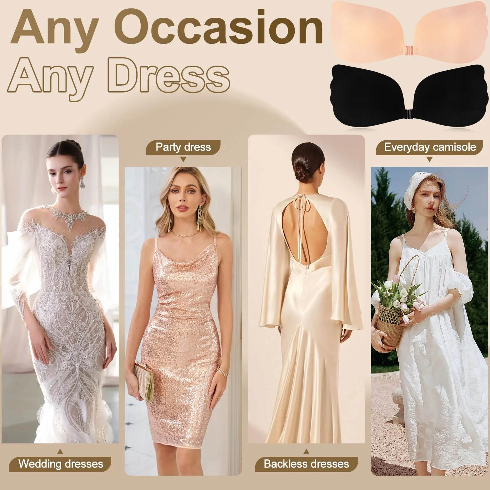 Sujetador Adhesivo Push Up, 2 Piezas Sujetador Invisible Reutilizables con Nipple Cover Sujetador Sin Tirantes Espalda para Mujer