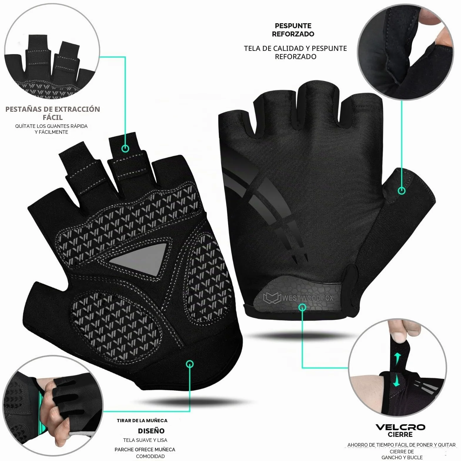 WESTWOOD FOX Guantes de Ciclismo Unisex con Acolchado de Gel Antideslizante Transpirables
